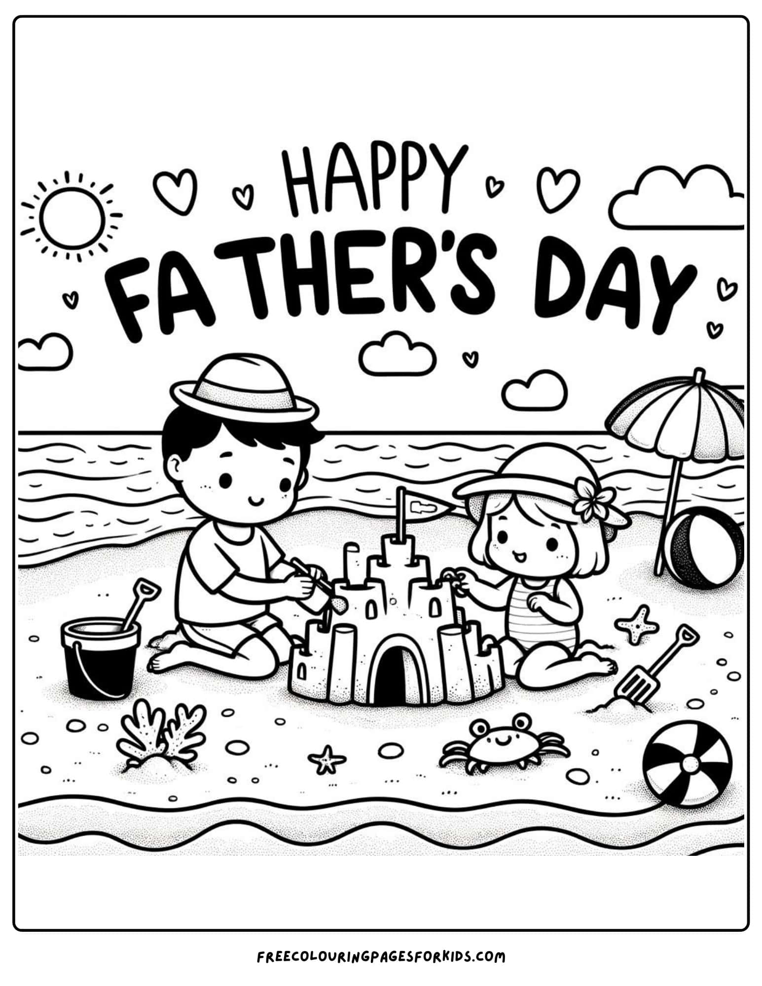 happy fathers day beach day with dad coloring page printable