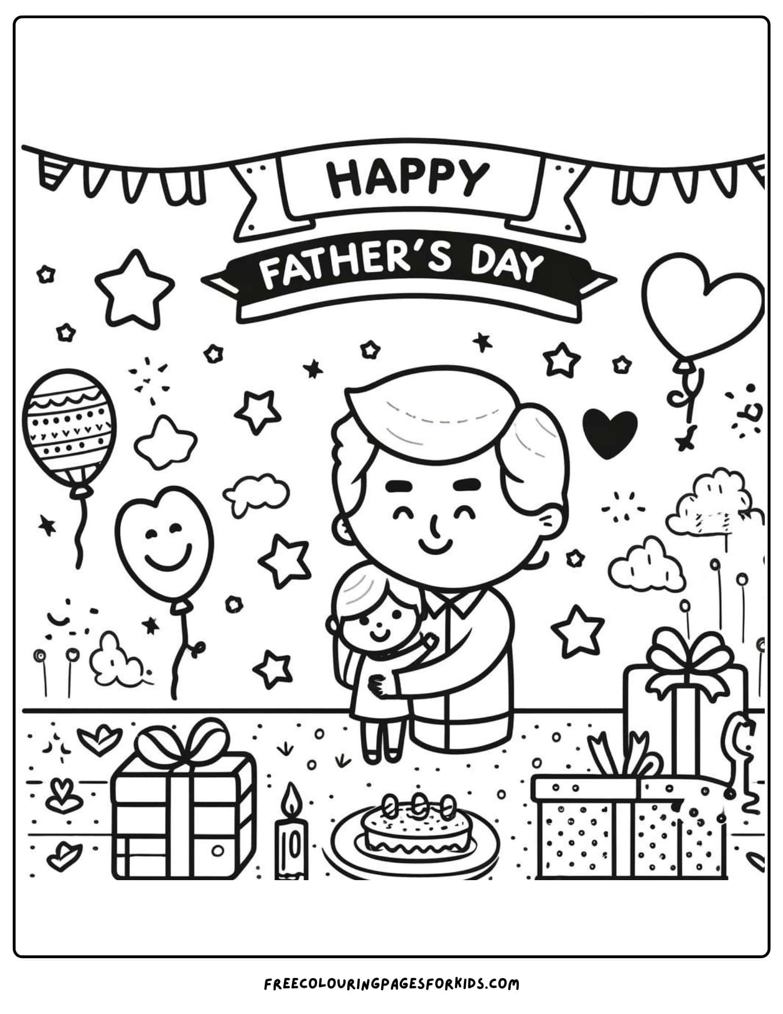 happy fathers day celebrating with dad coloring page printable