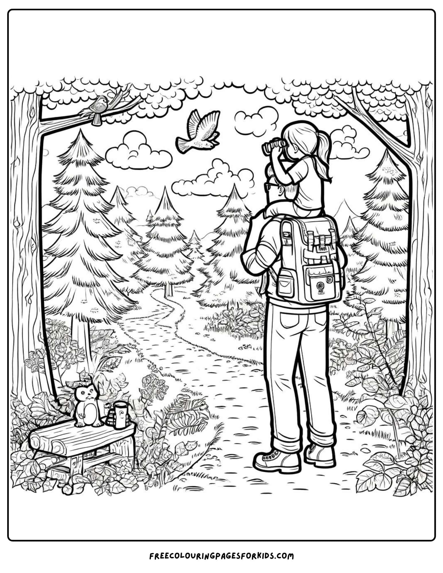 happy fathers day hiking with dad coloring page printable