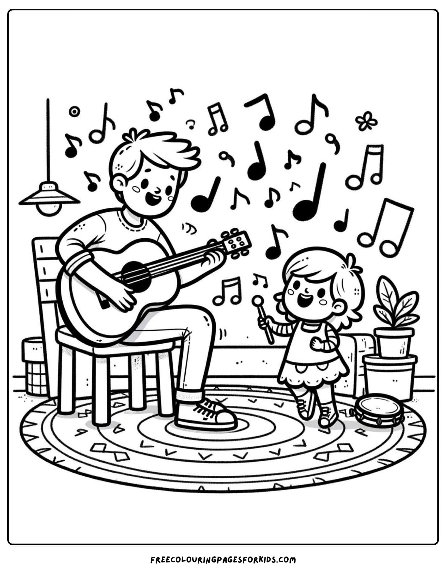 happy fathers day making music with dad coloring page printable