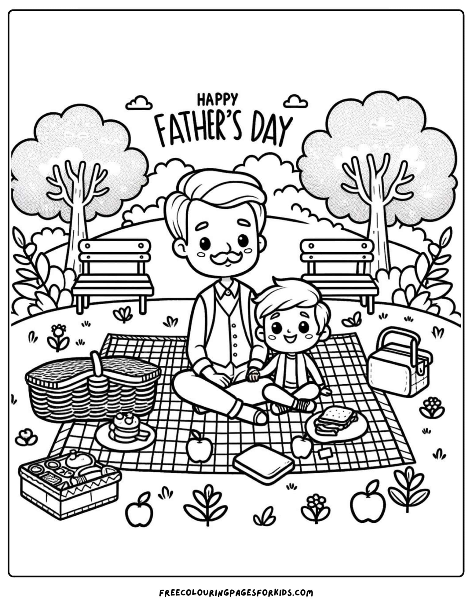 happy fathers day picnic coloring page printable