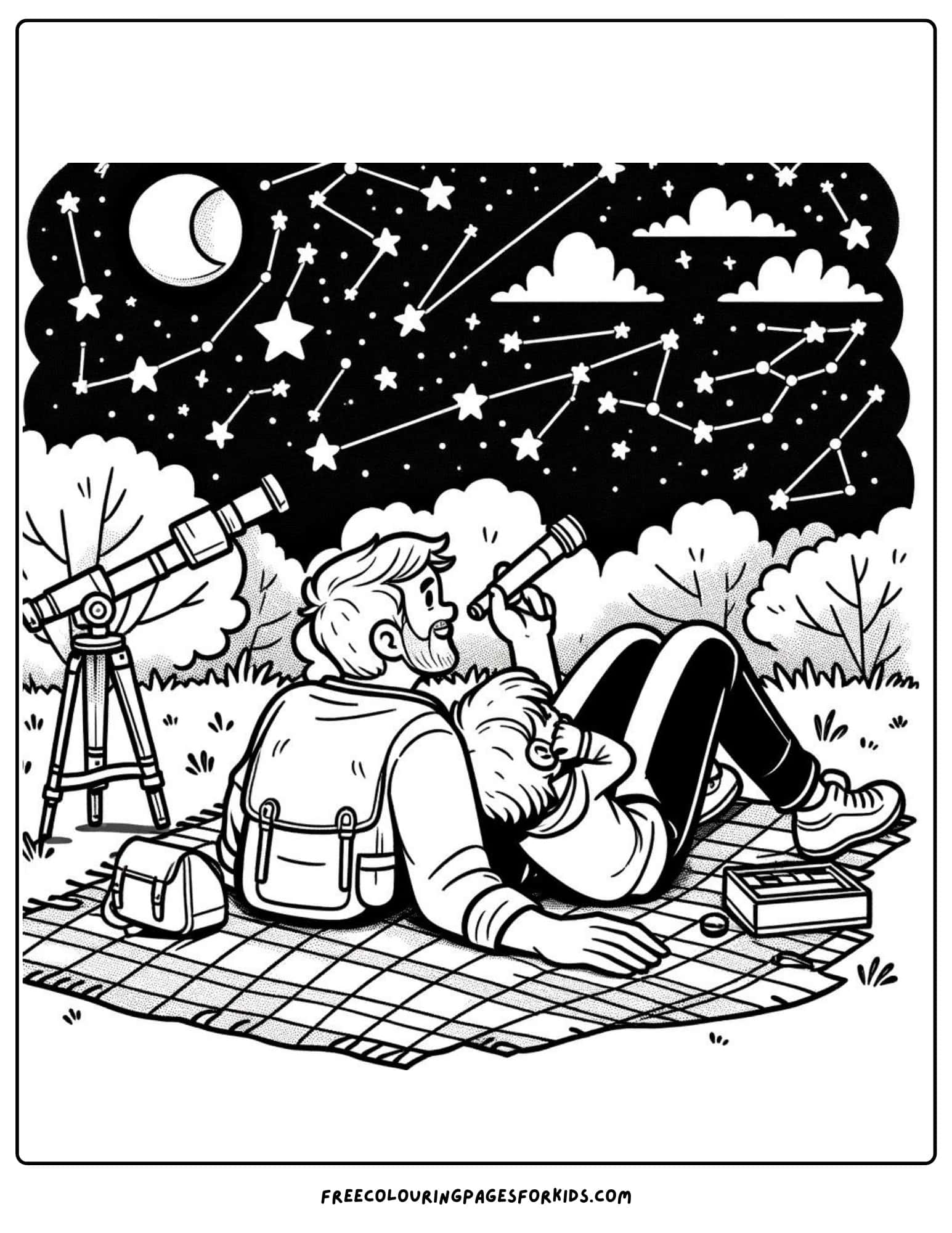 happy fathers day stargazing with dad coloring page printable