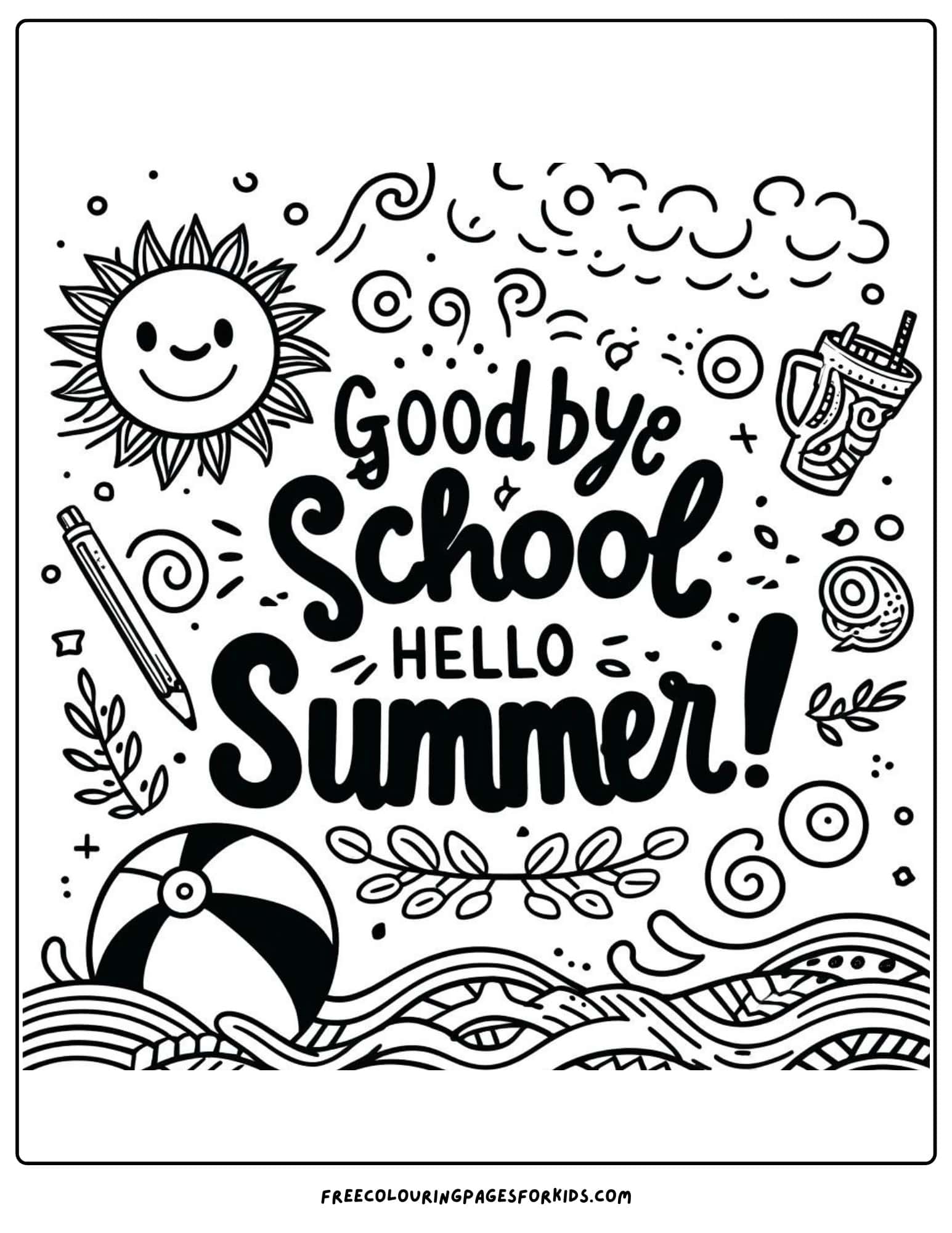 goodbye school hello summer coloring page