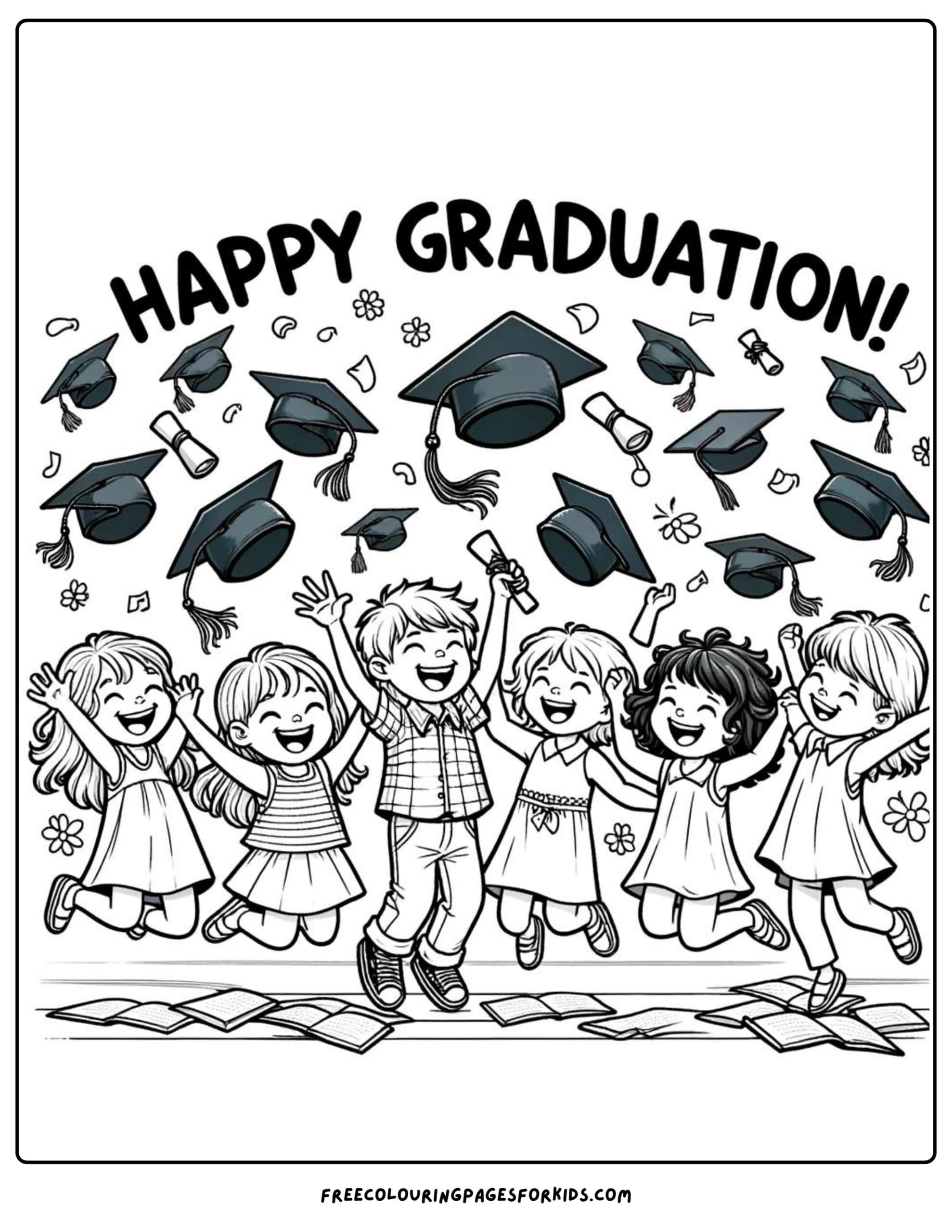 happy graduation cap toss coloring page