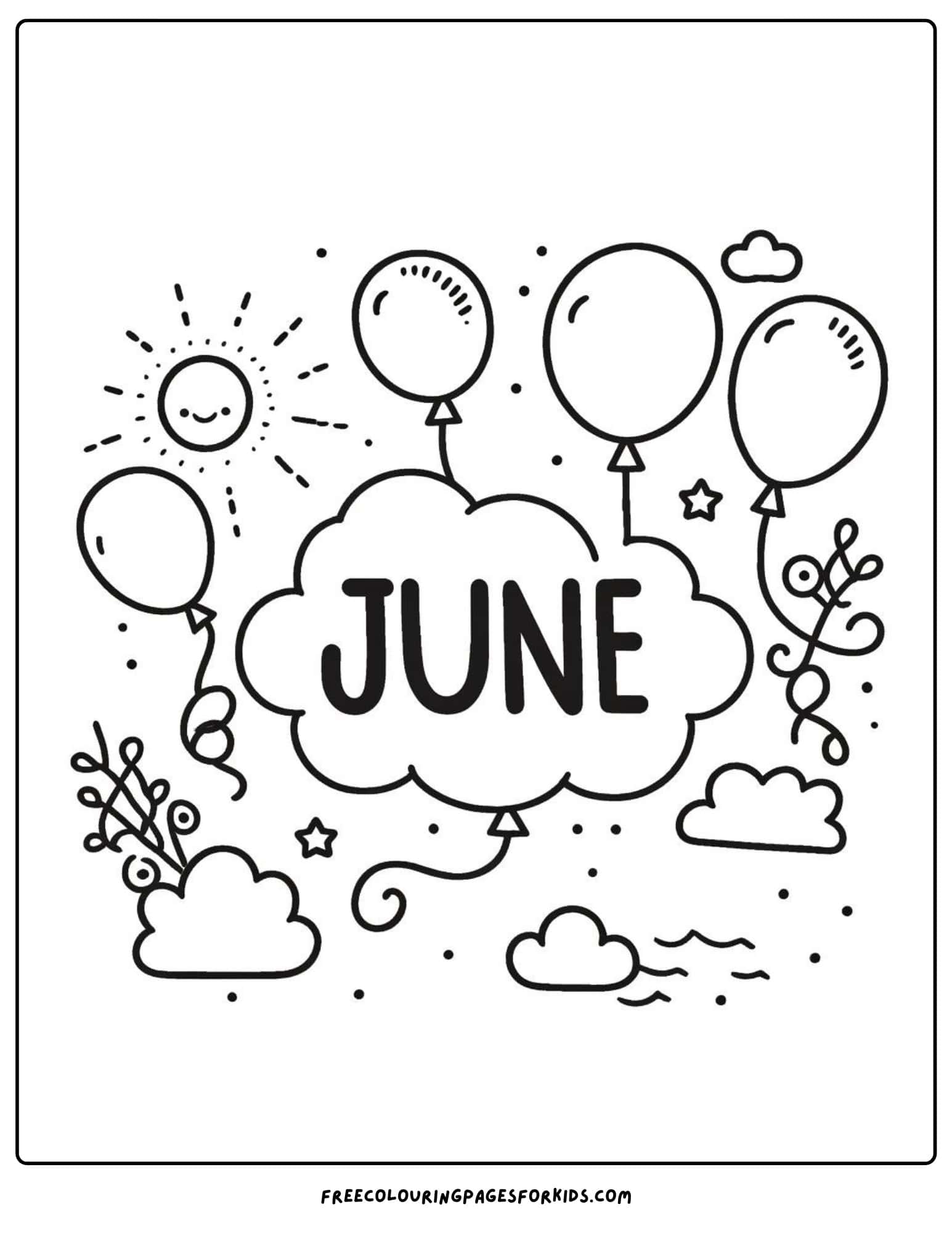 june balloons in the sky coloring page