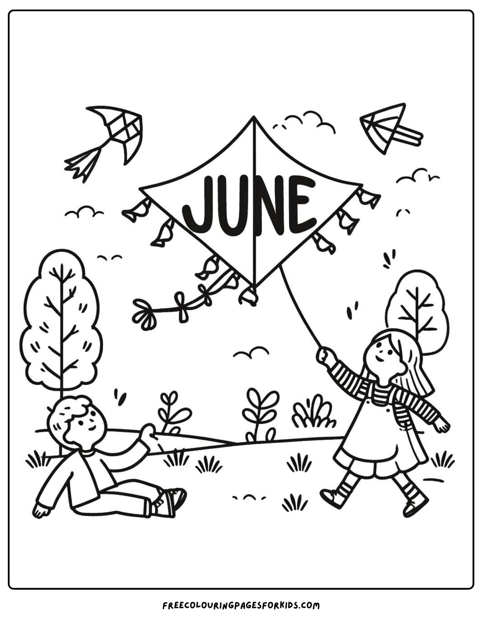 june flying kites coloring page