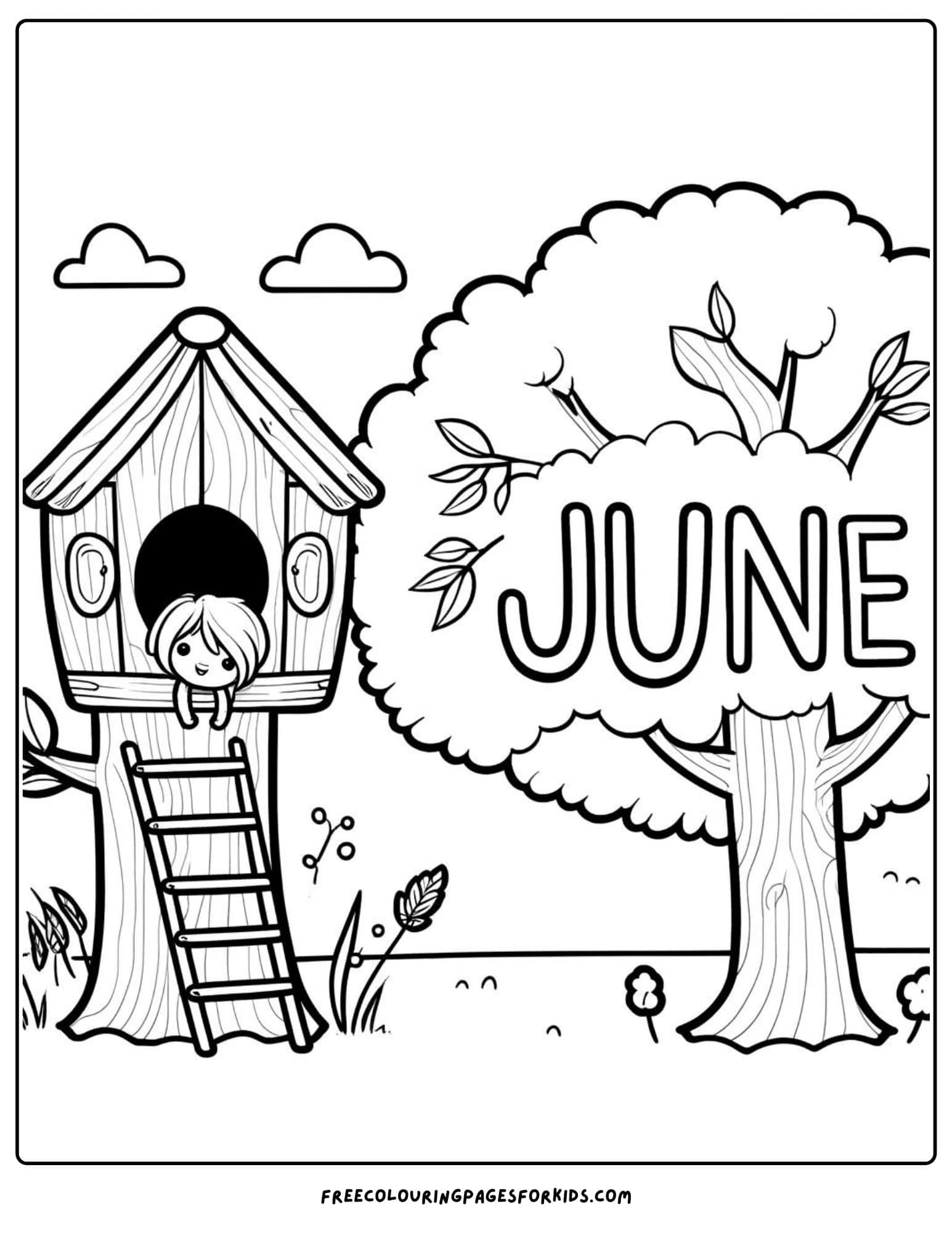 june in a tree house coloring page