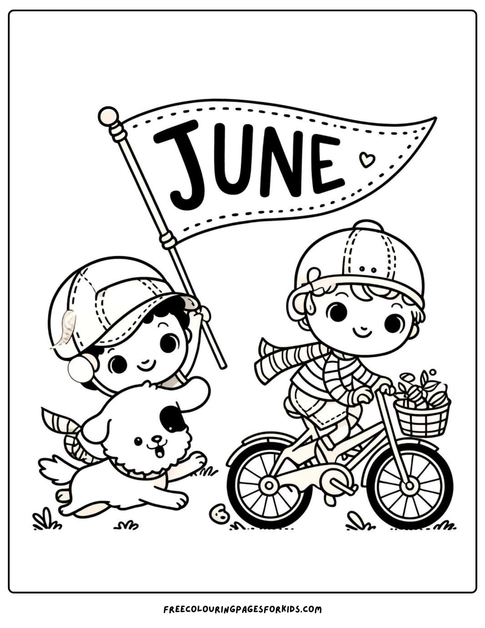 june riding a bike coloring page