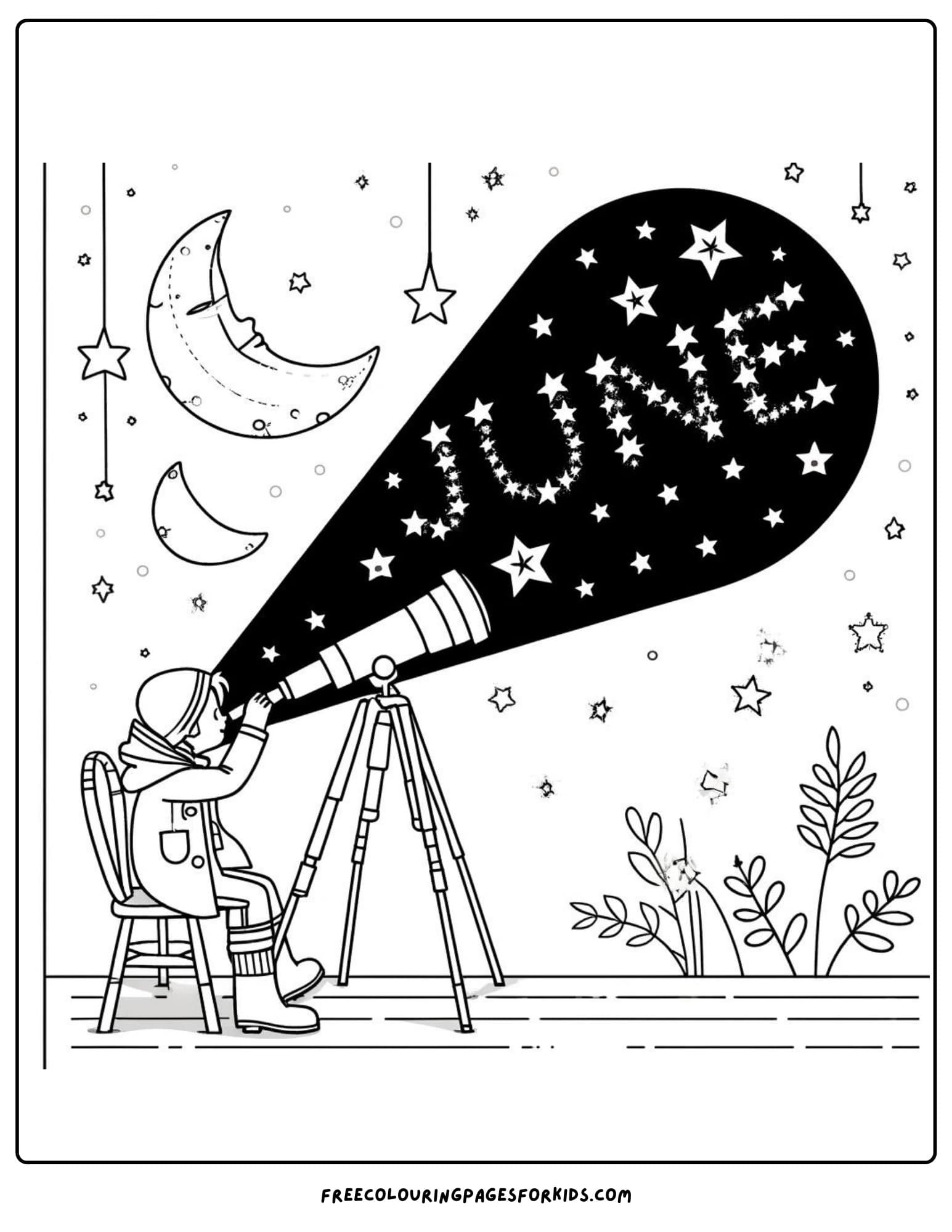 june stars and moon coloring page