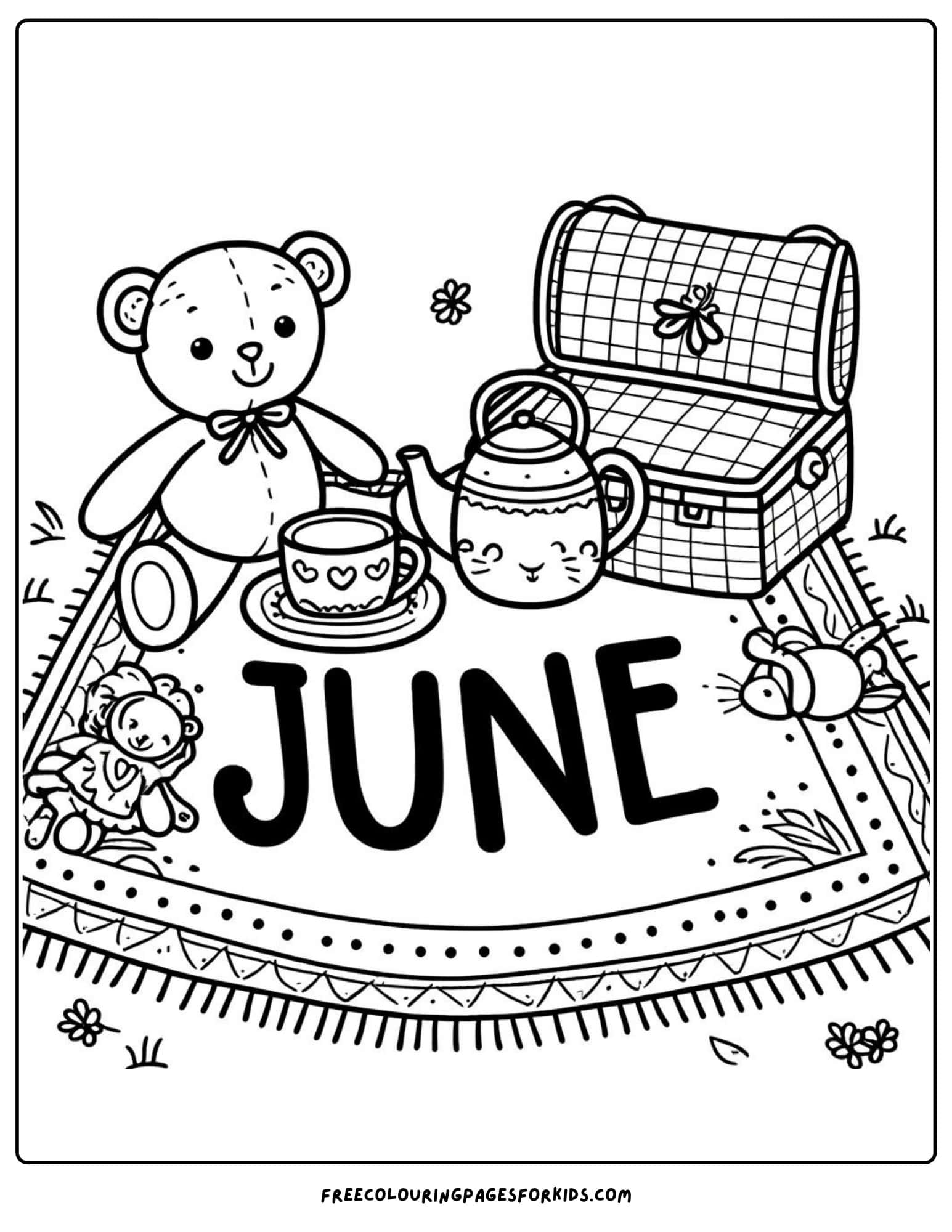 june teddybear tea party coloring page