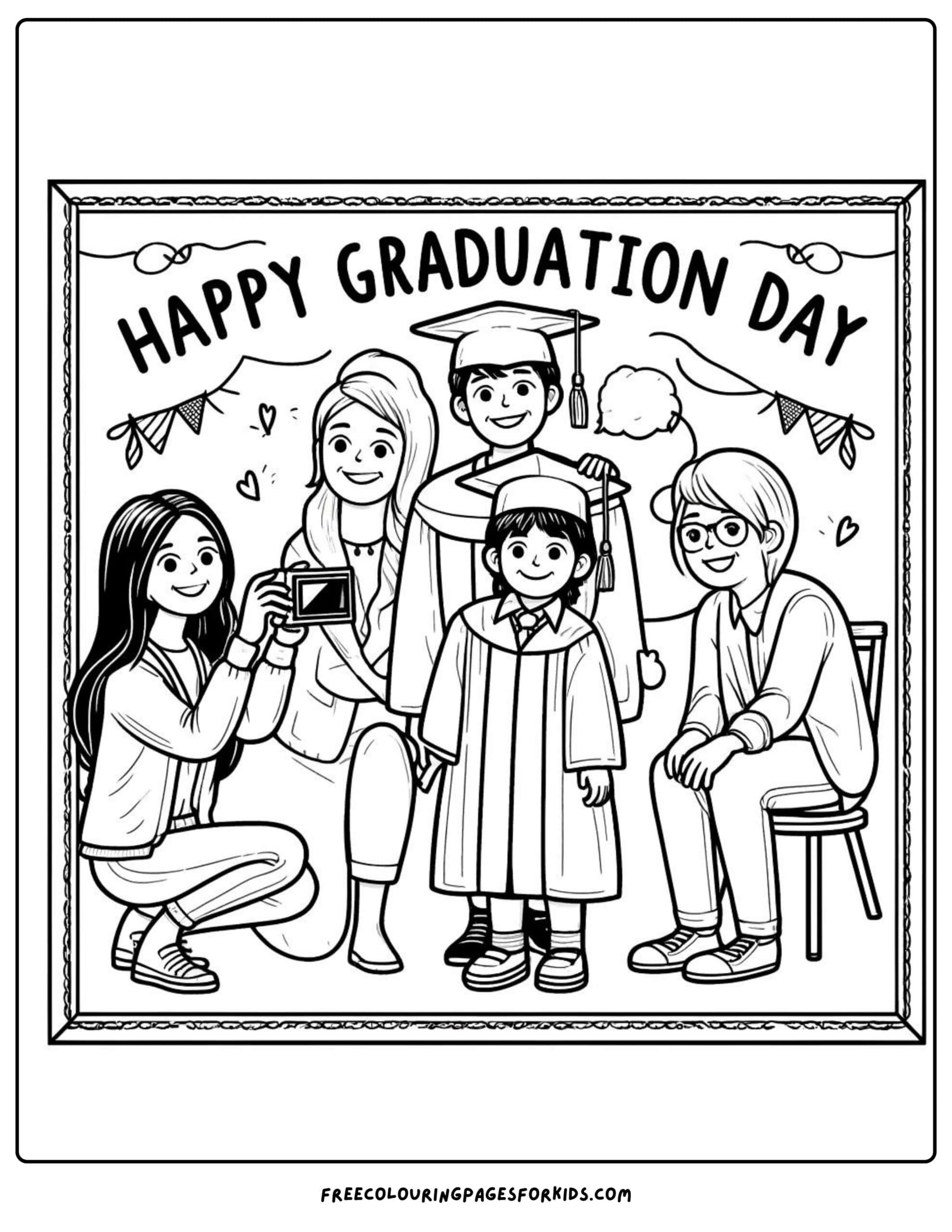 family graduation day photo coloring page