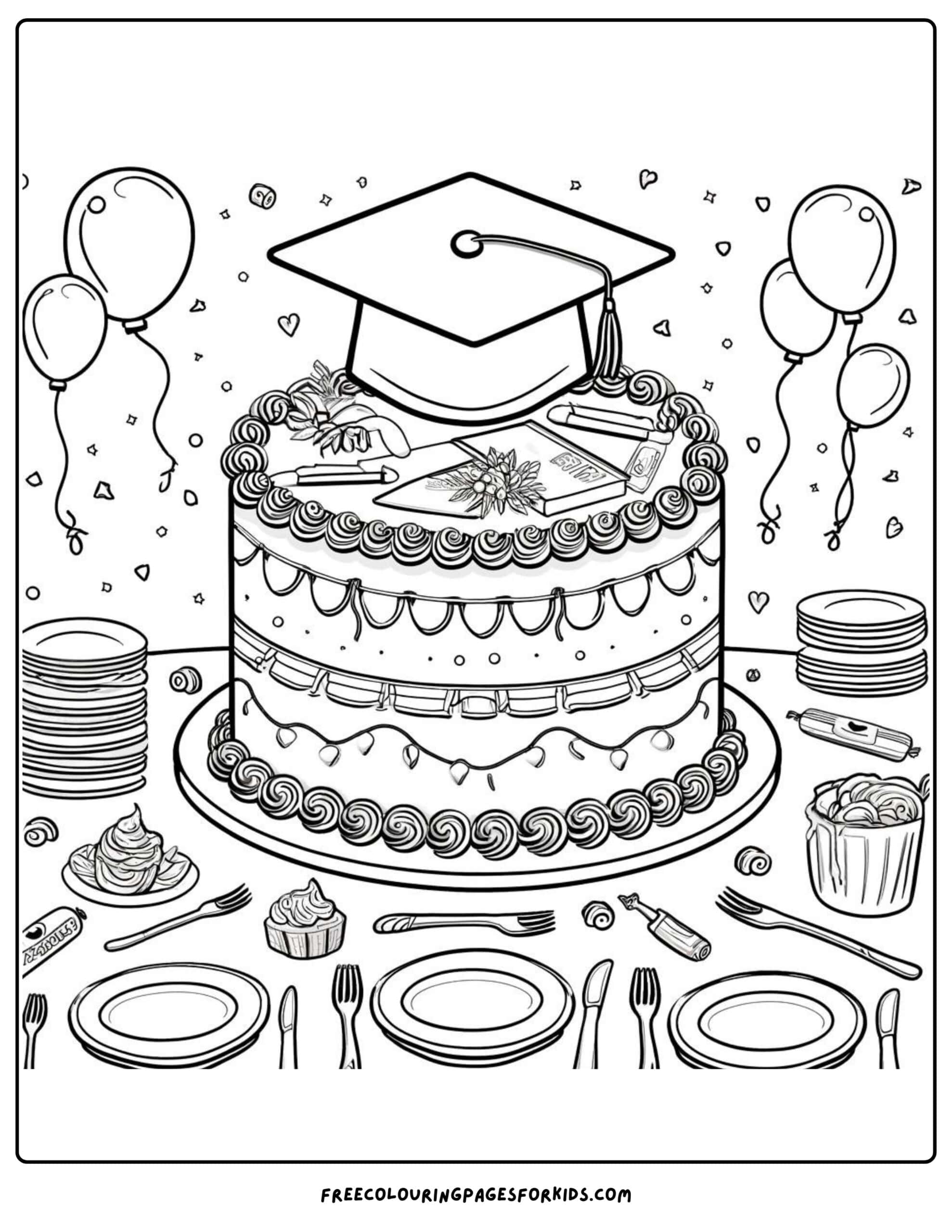 kids graduation day cake coloring page