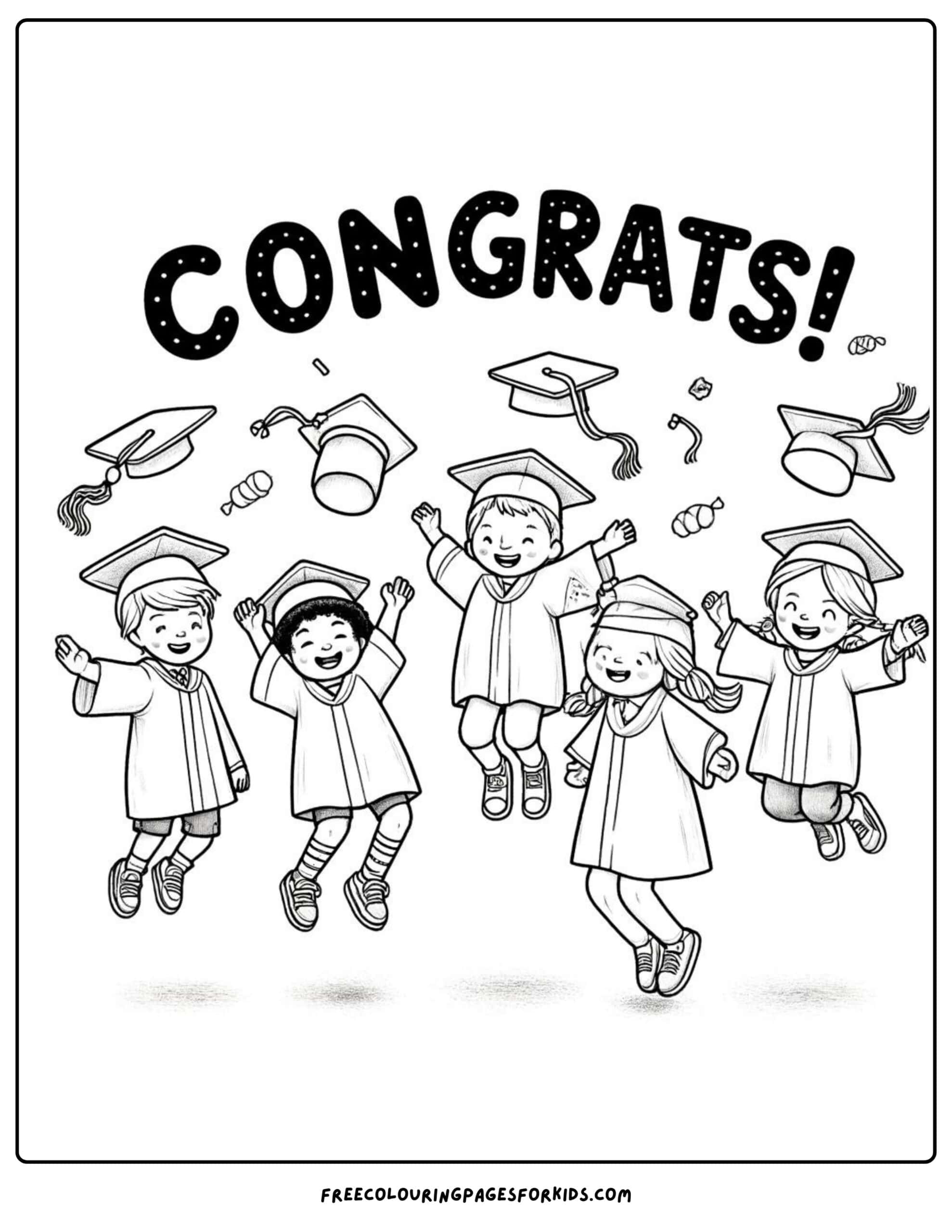 kids graduation jumping for joy coloring page