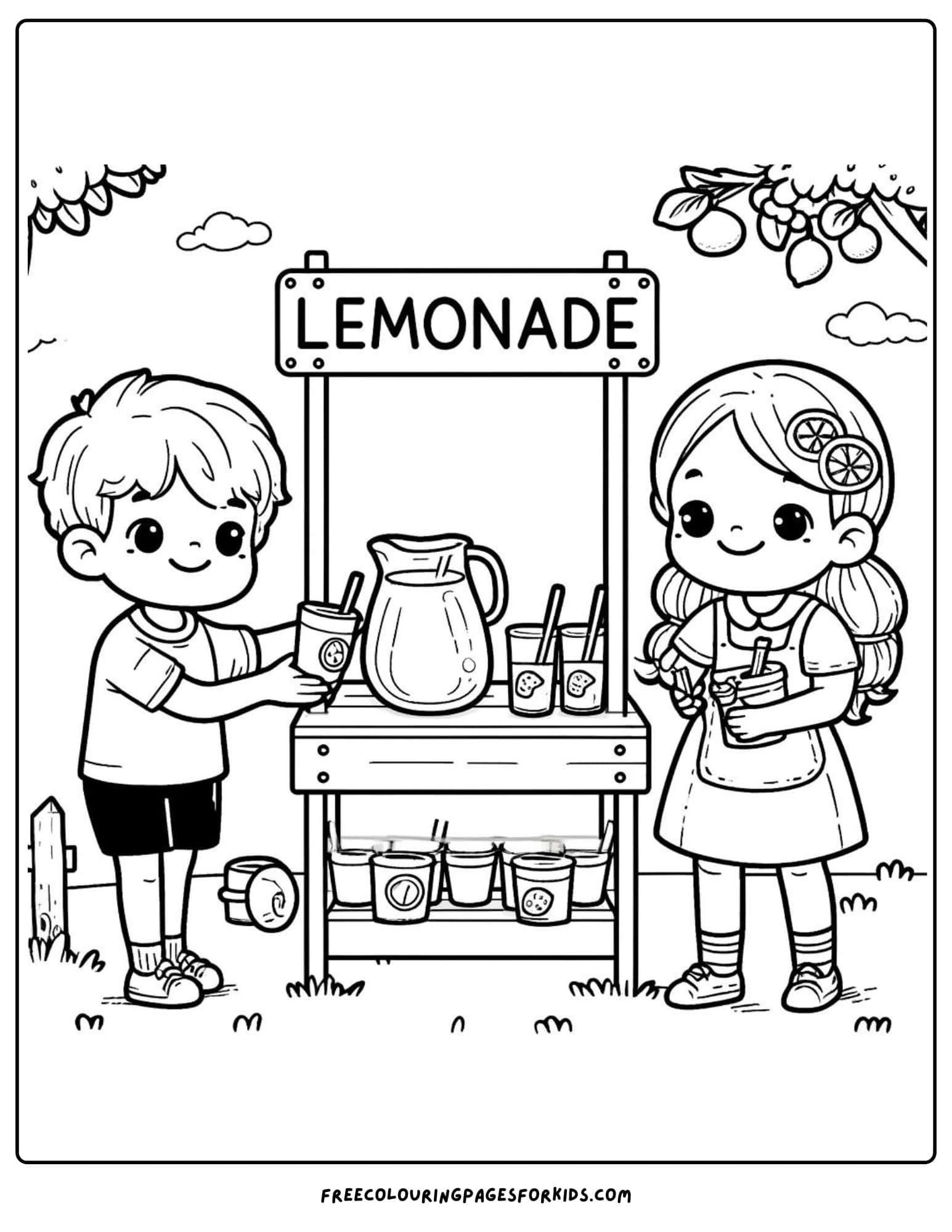 kids lemonade stand coloring page