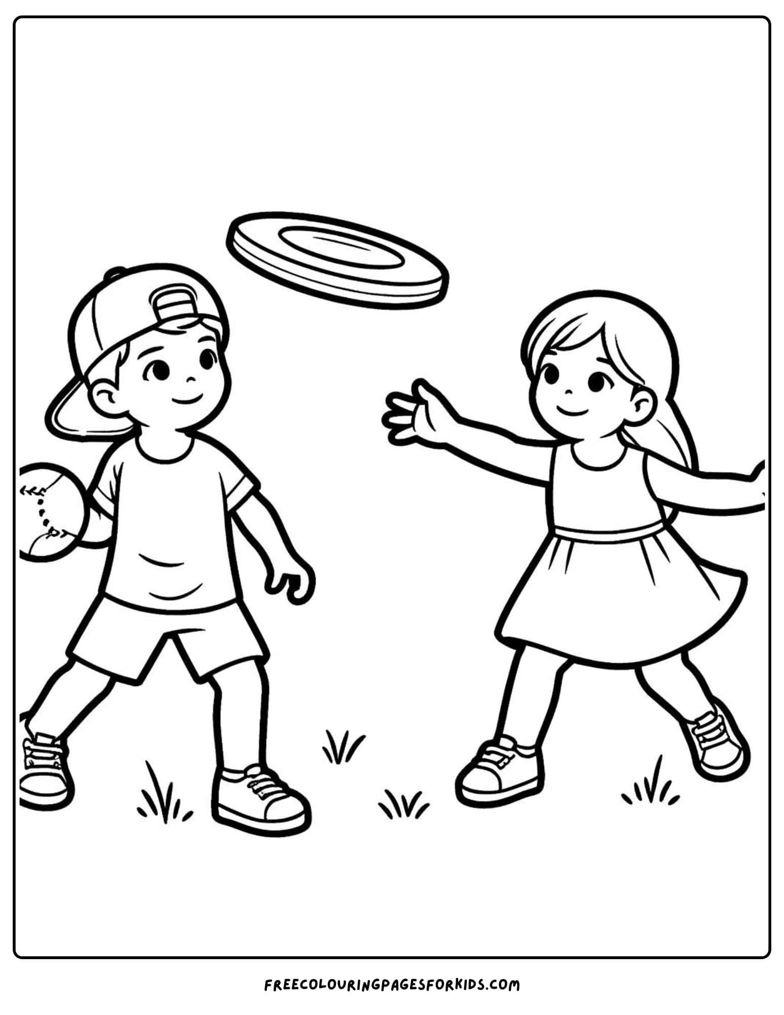 Kids Playing Frisbee Coloring page