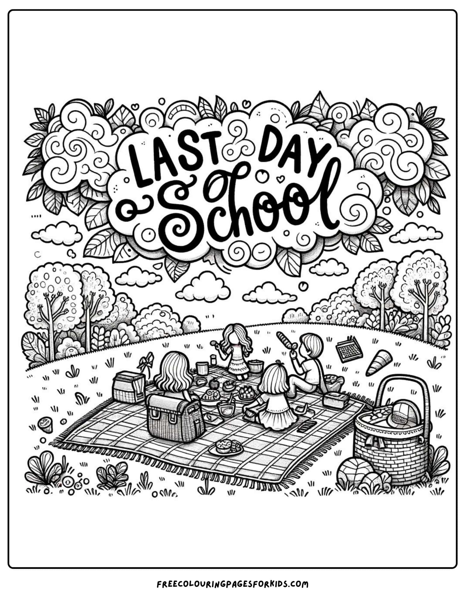 last day of school picnic coloring page