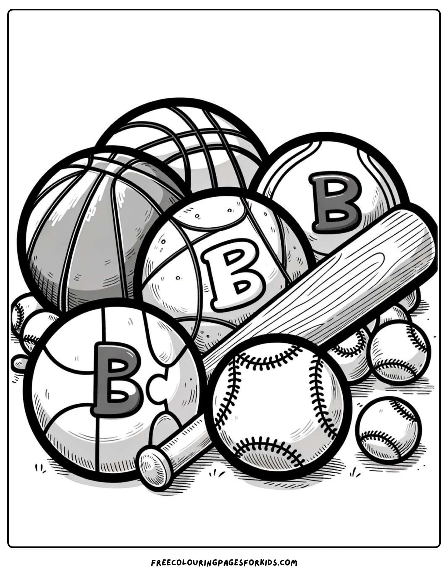 letter b balls and bats coloring page