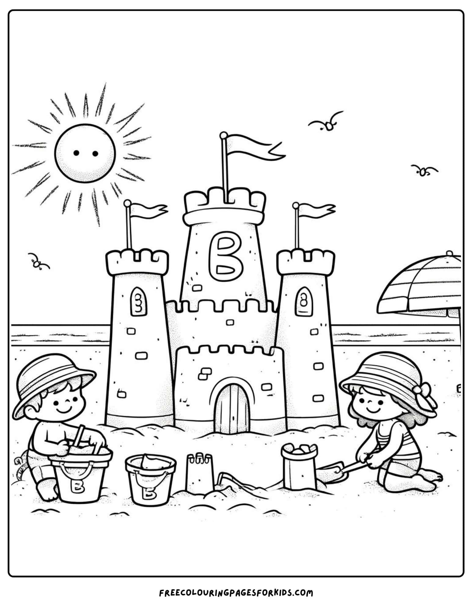 letter b beach and buckets coloring page