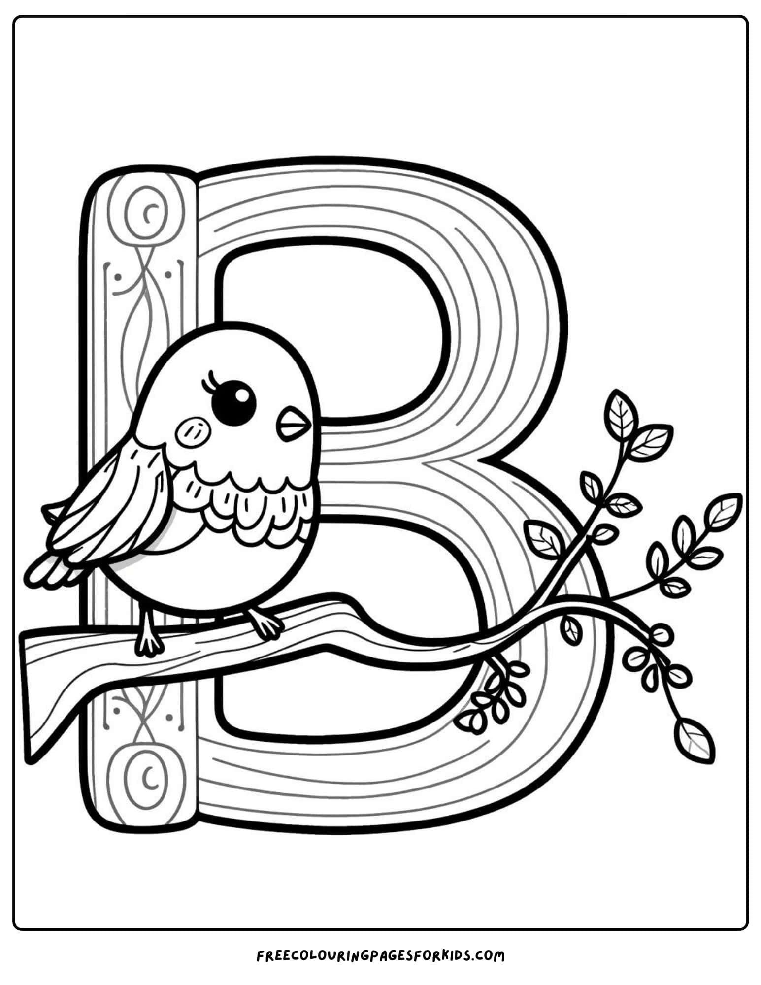 letter b bird on a branch coloring page