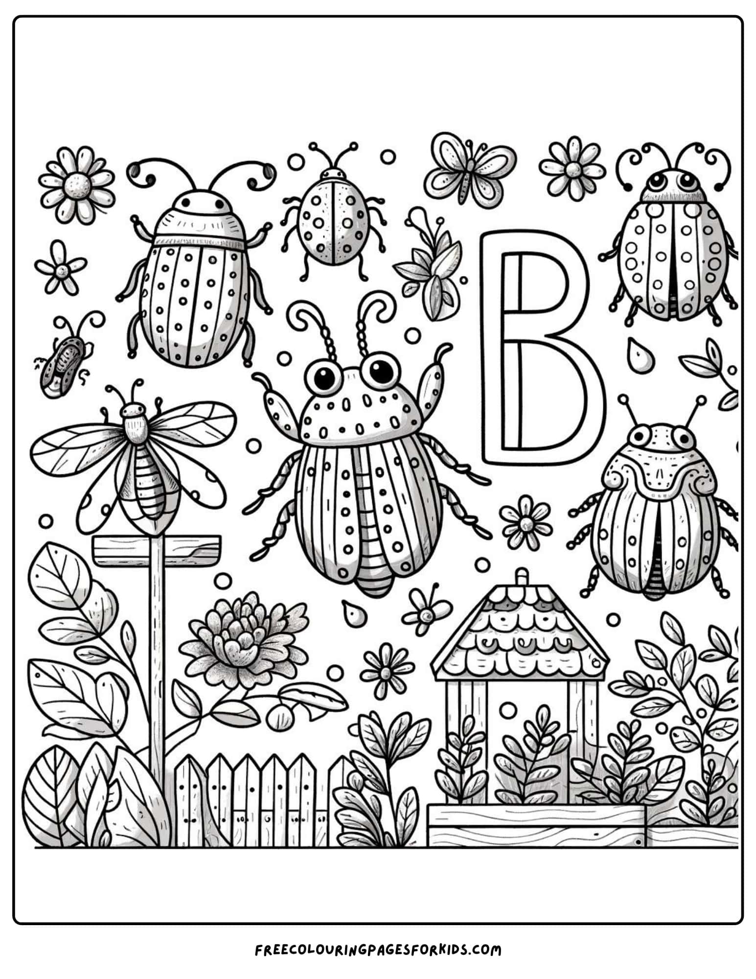 letter b bugs and beetles coloring page