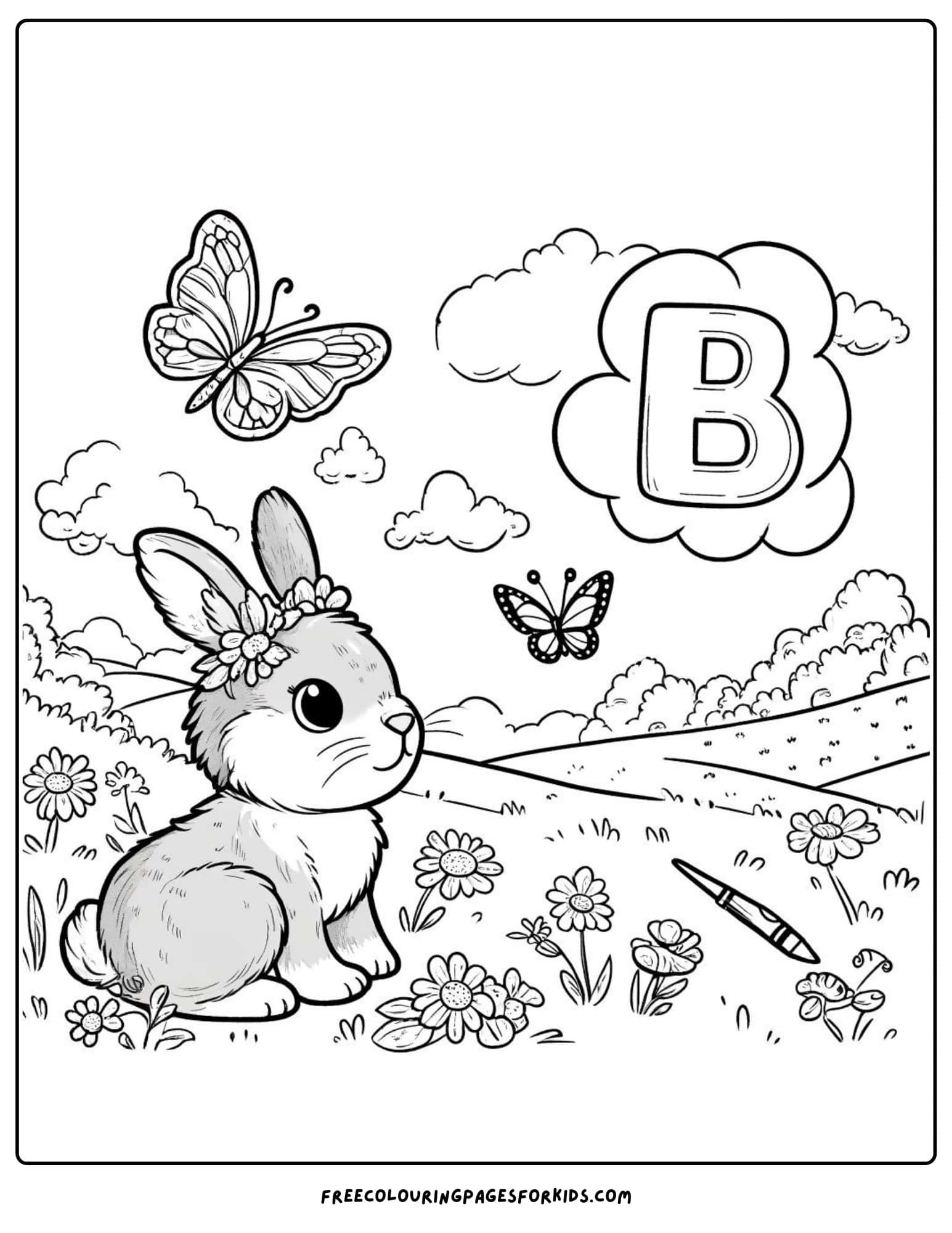 letter b bunnies and butterflies coloring page