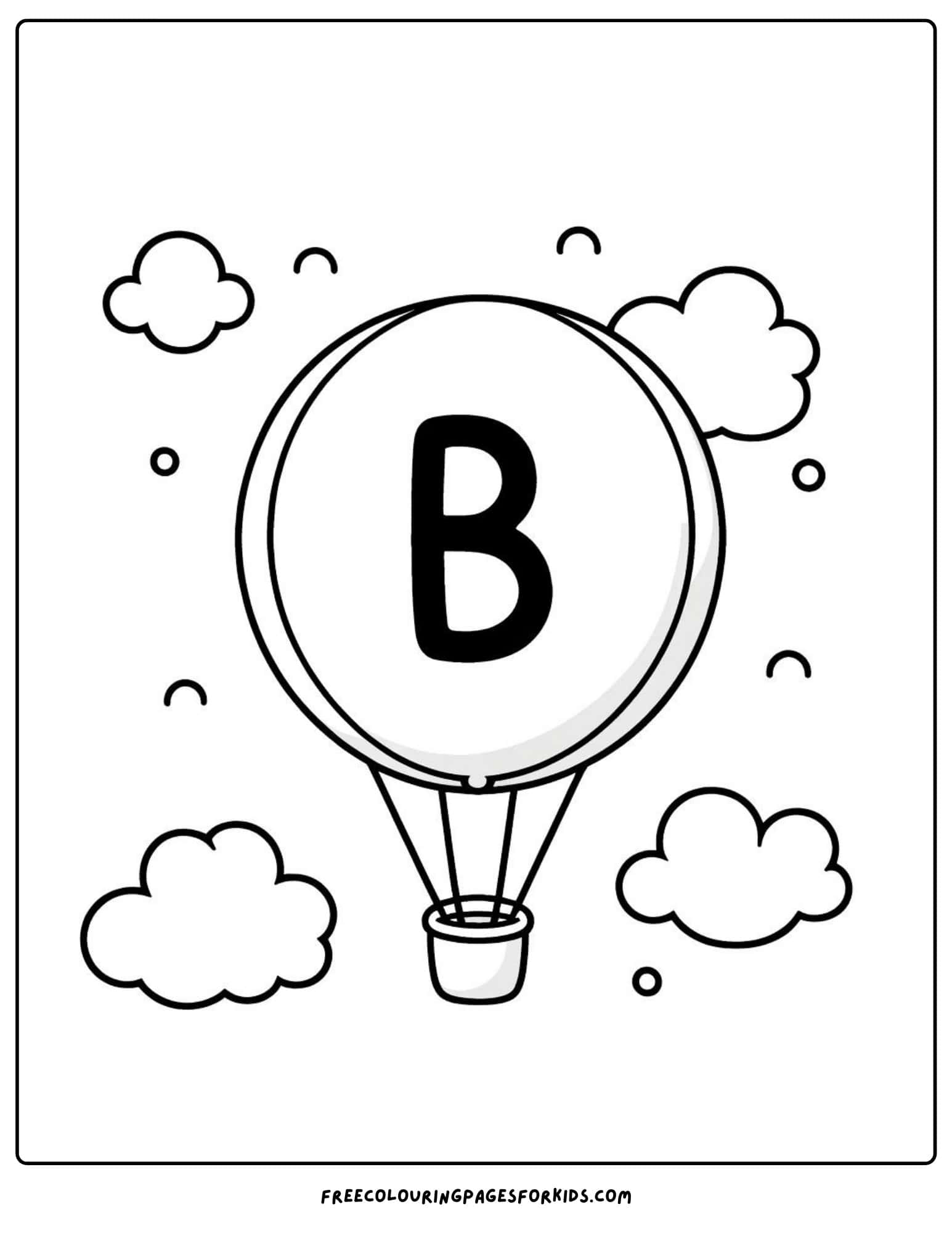 letter B floating balloon coloring page