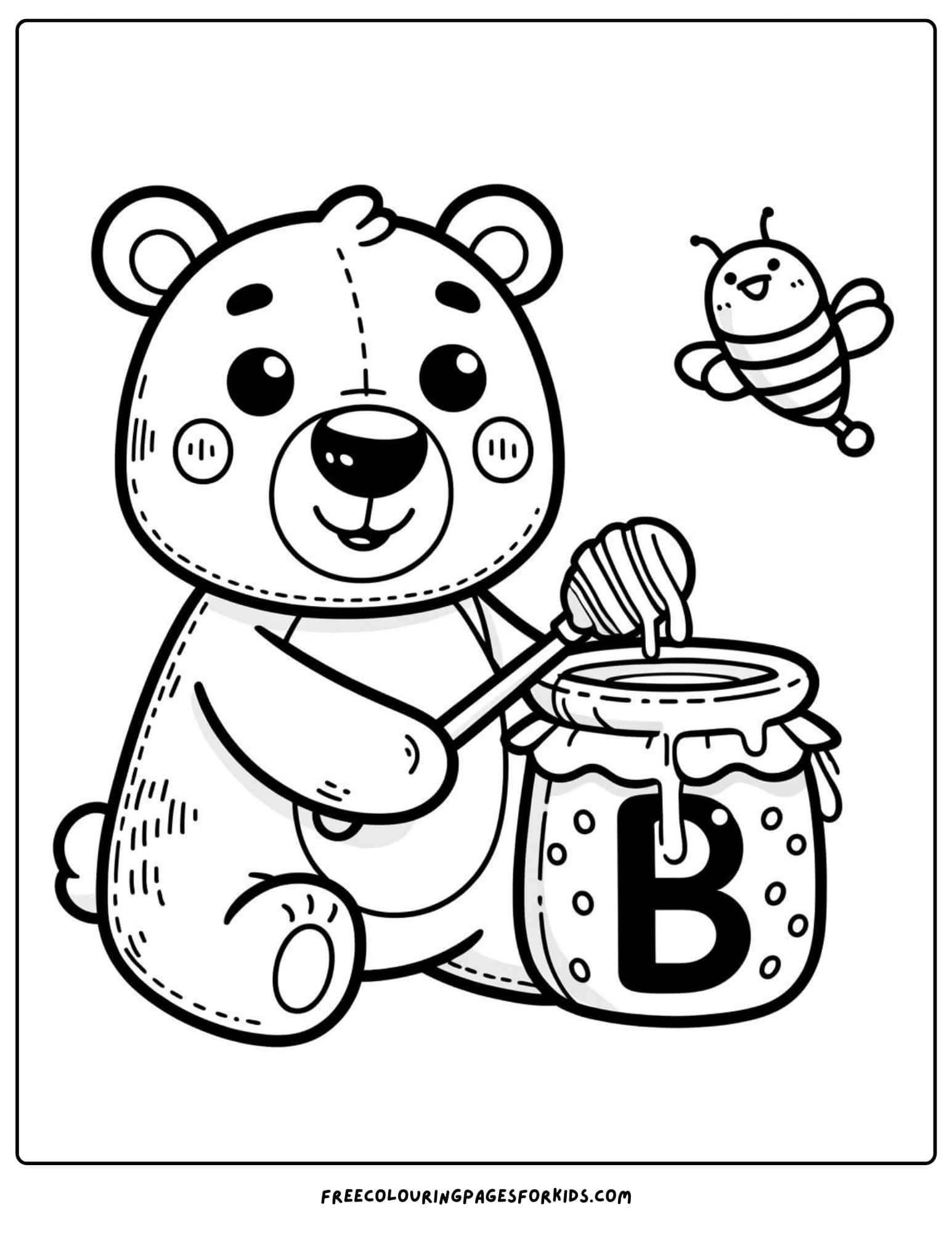 letter B friendly bear coloring page