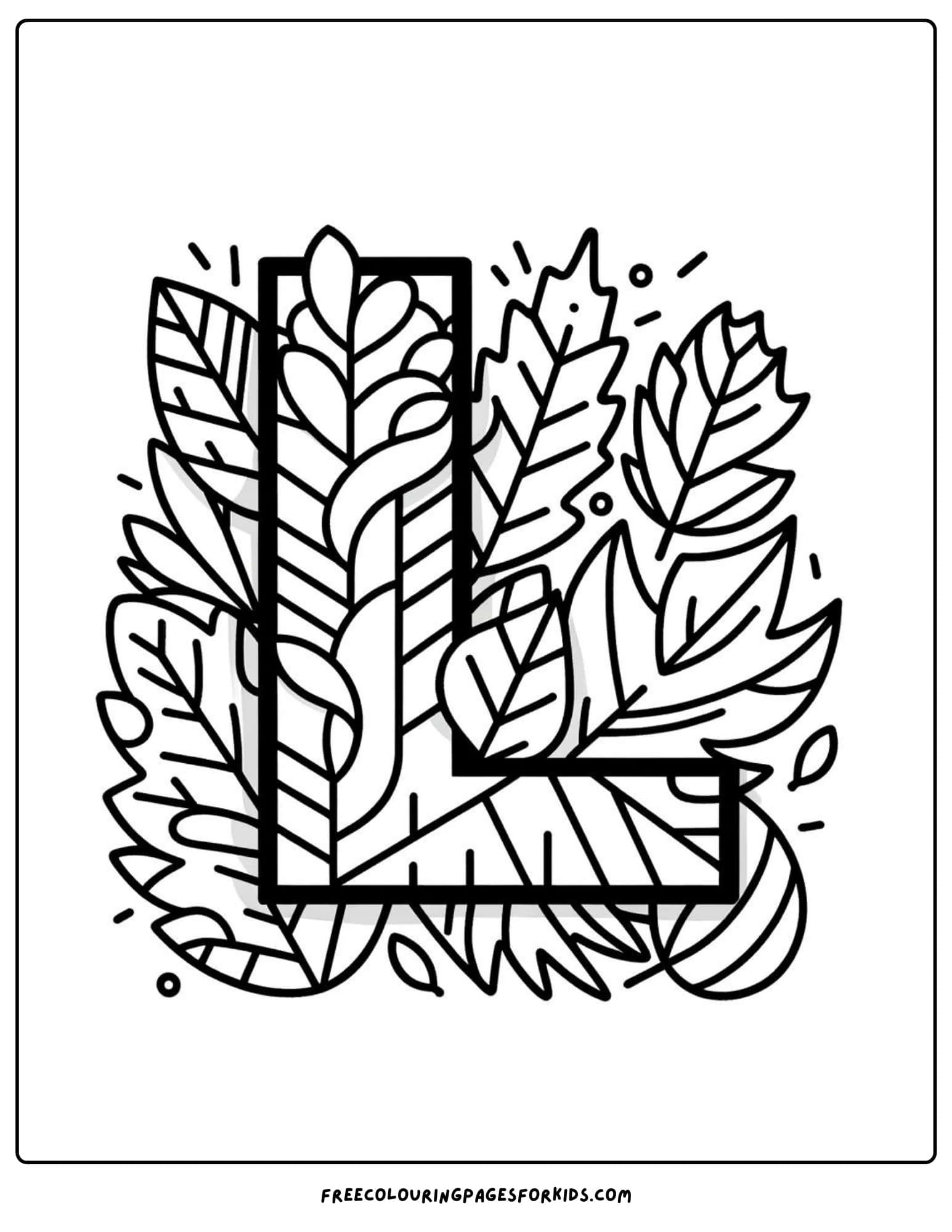 letter L for leaves coloring page