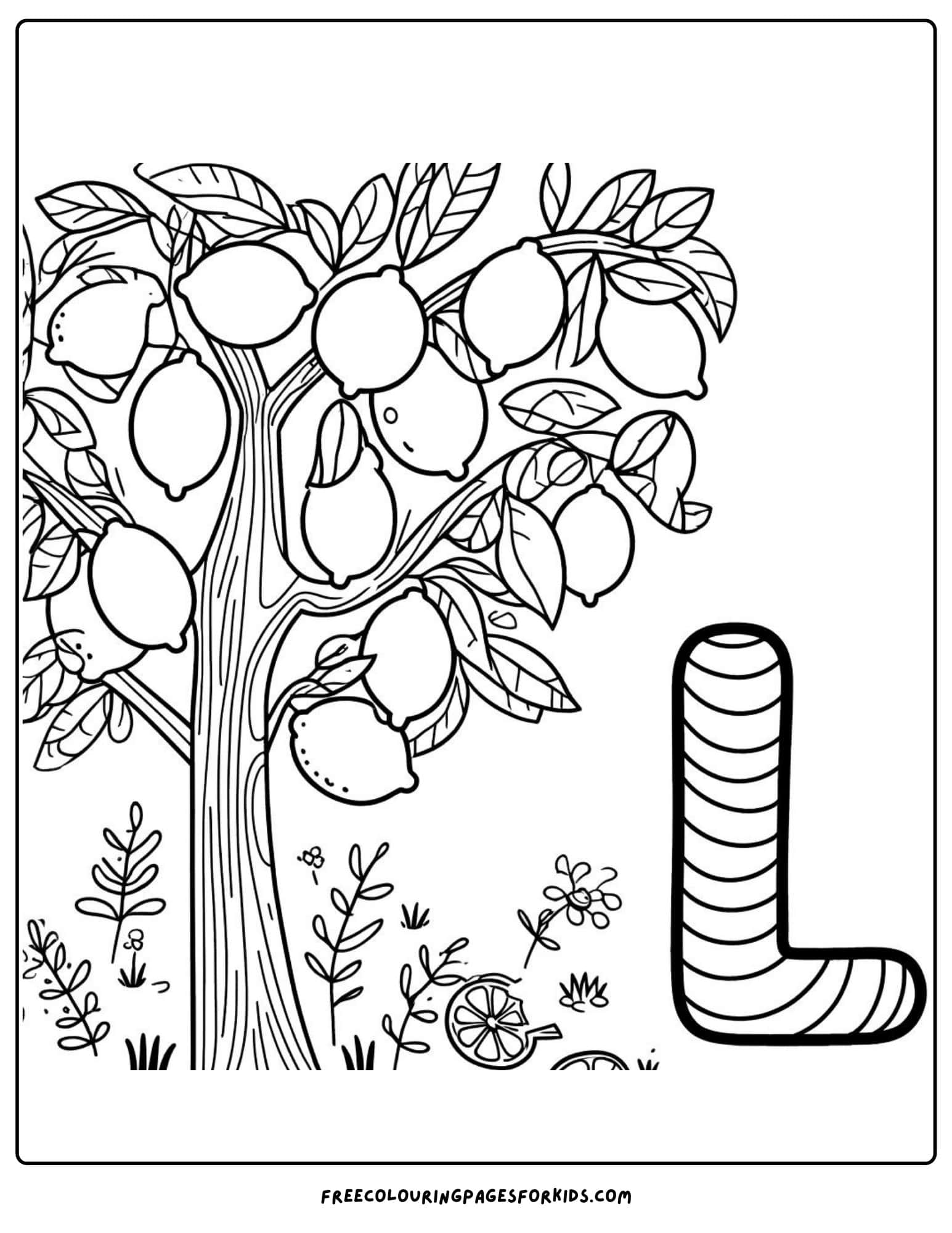 letter L for lemon coloring page