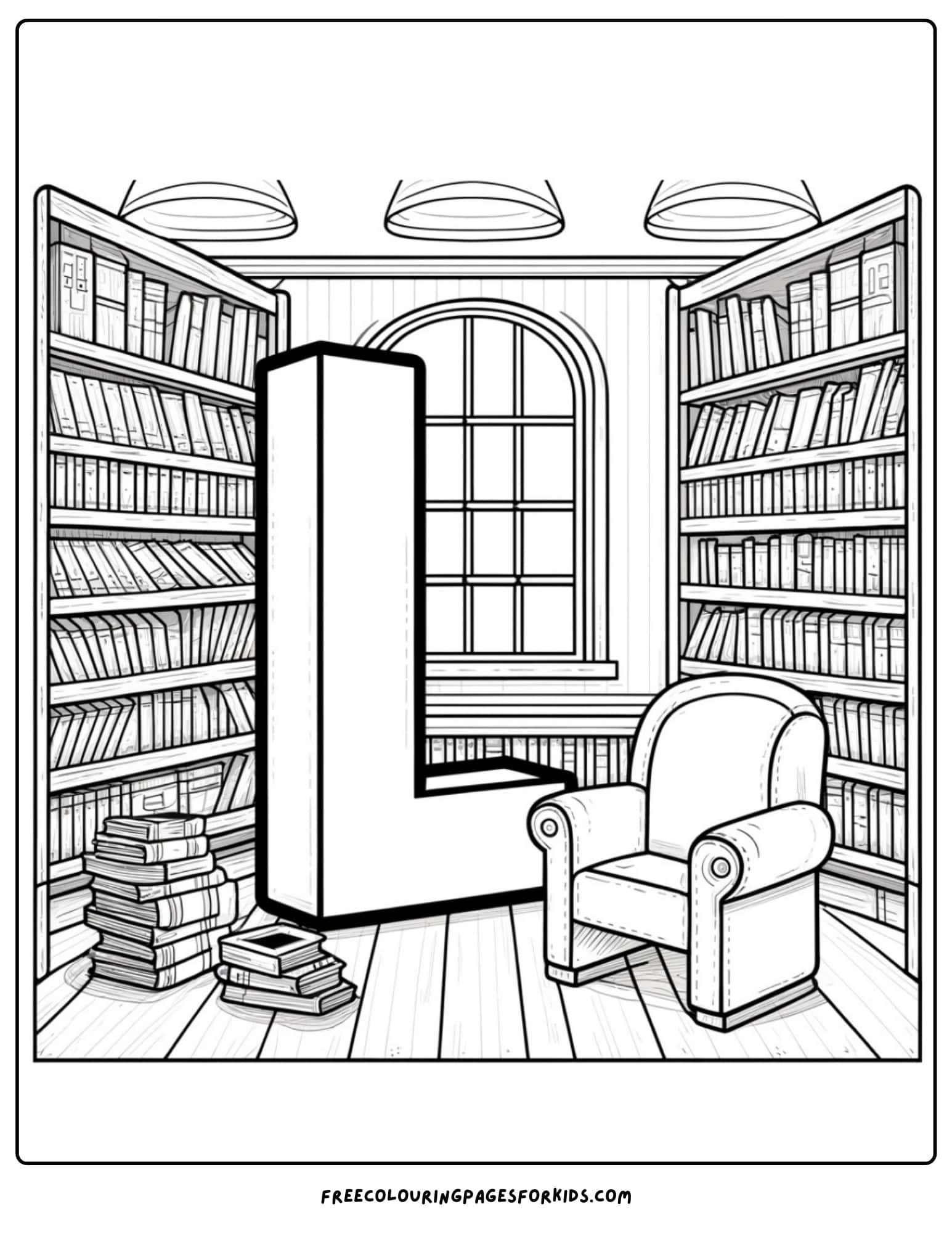 letter L for library coloring page