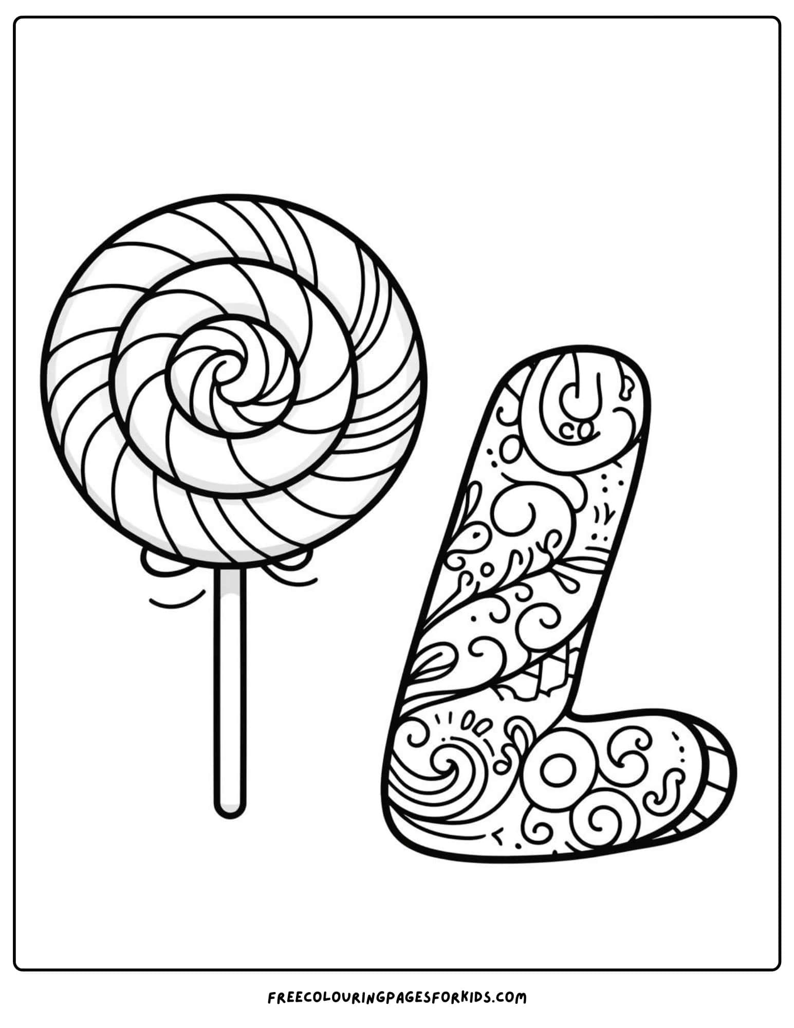 letter L for lollipop coloring page