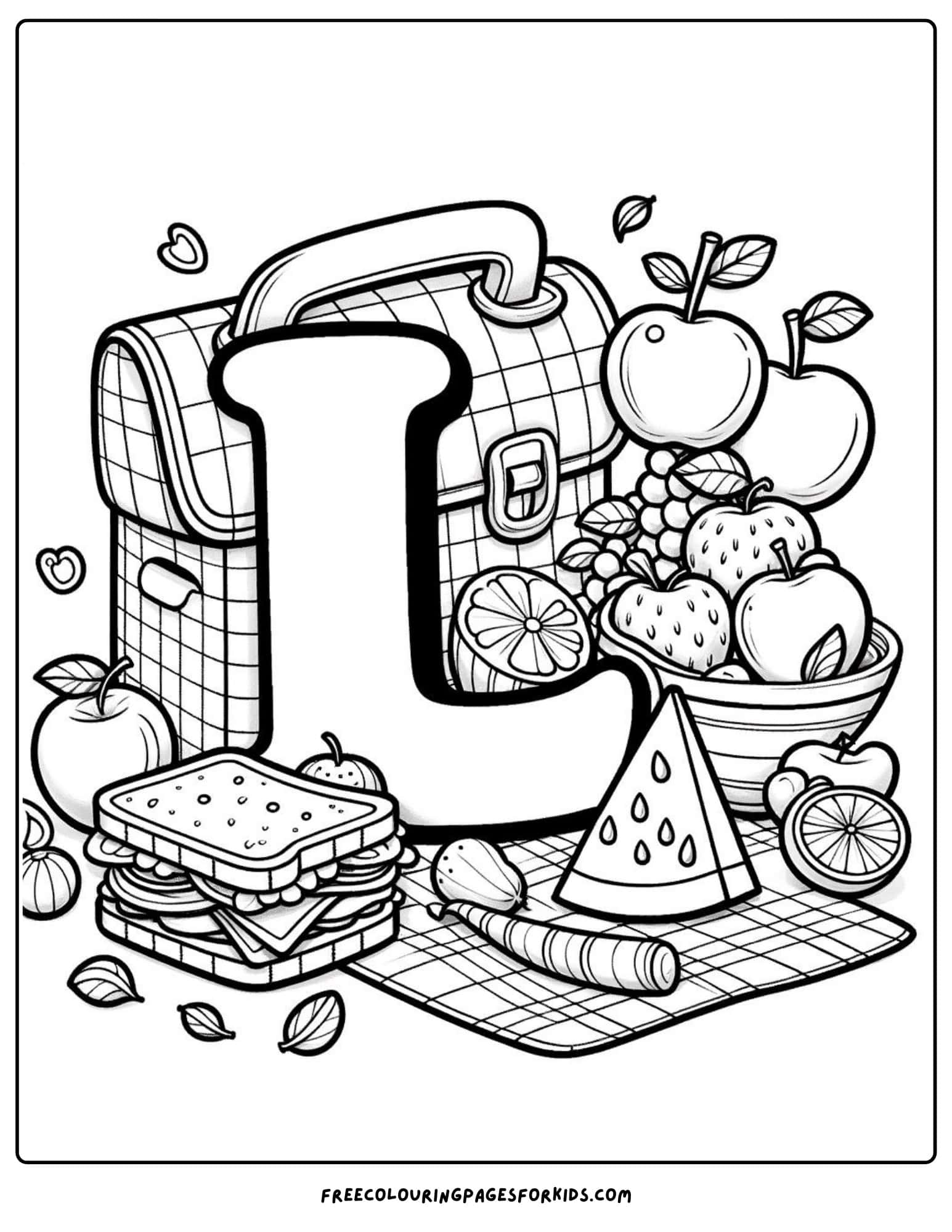 letter L for lunch coloring page