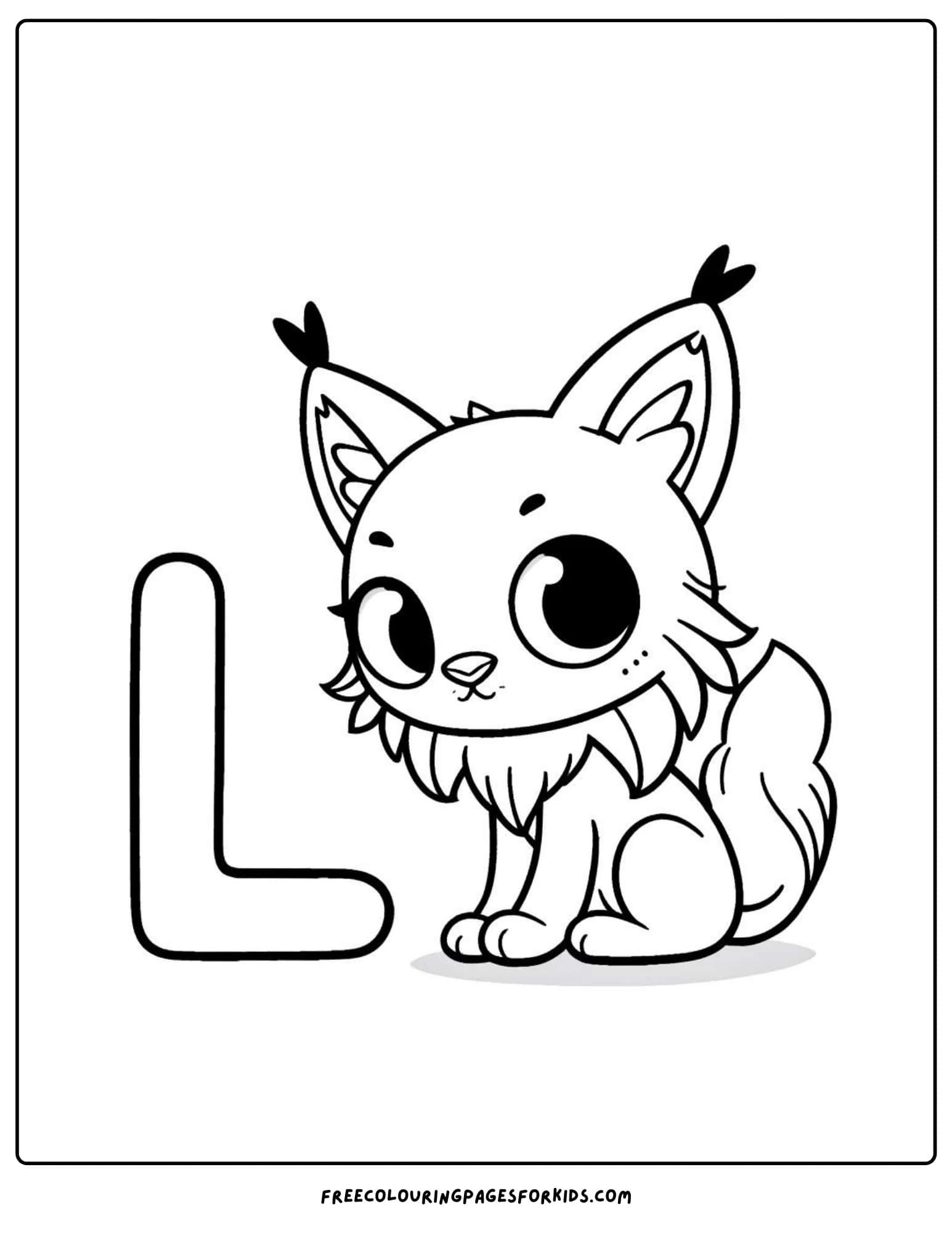 letter L for lynx coloring page