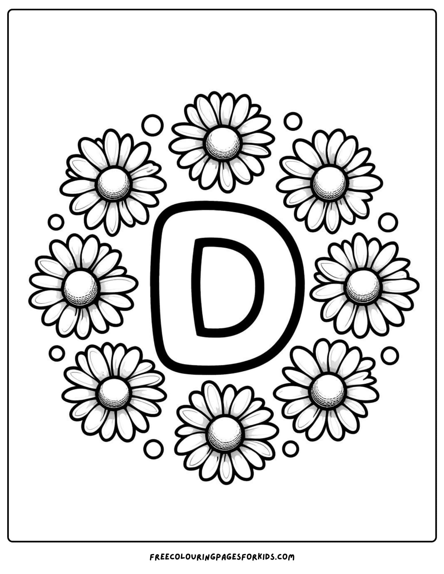 letter d daisies coloring page