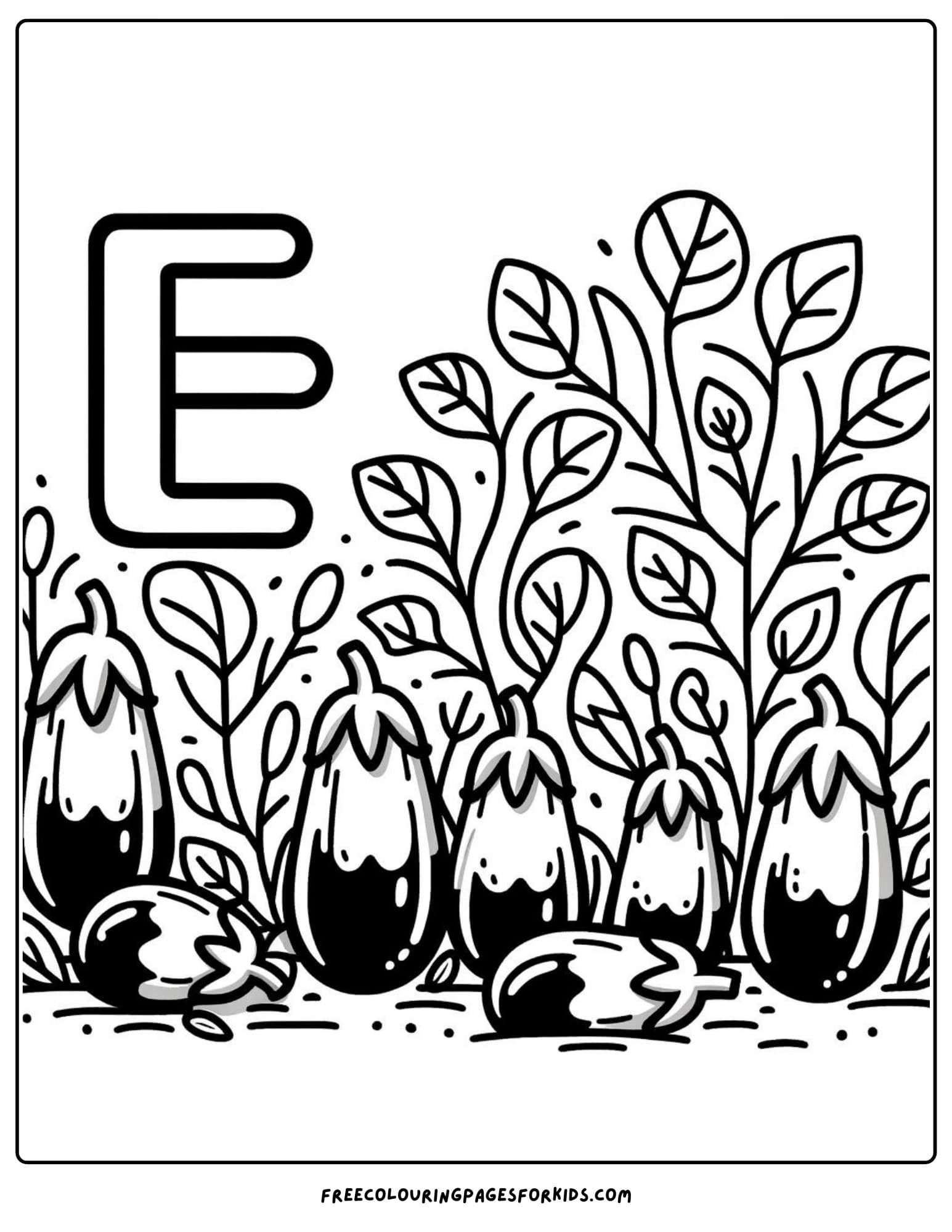 e for eggplant coloring page