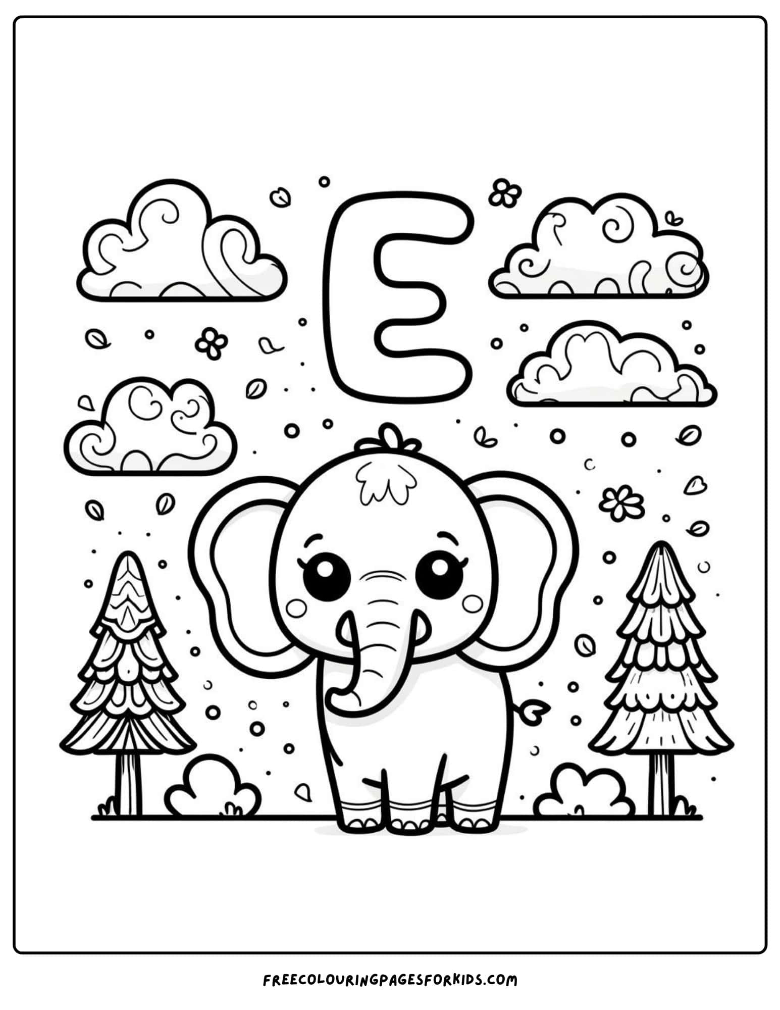 e for elephant coloring page