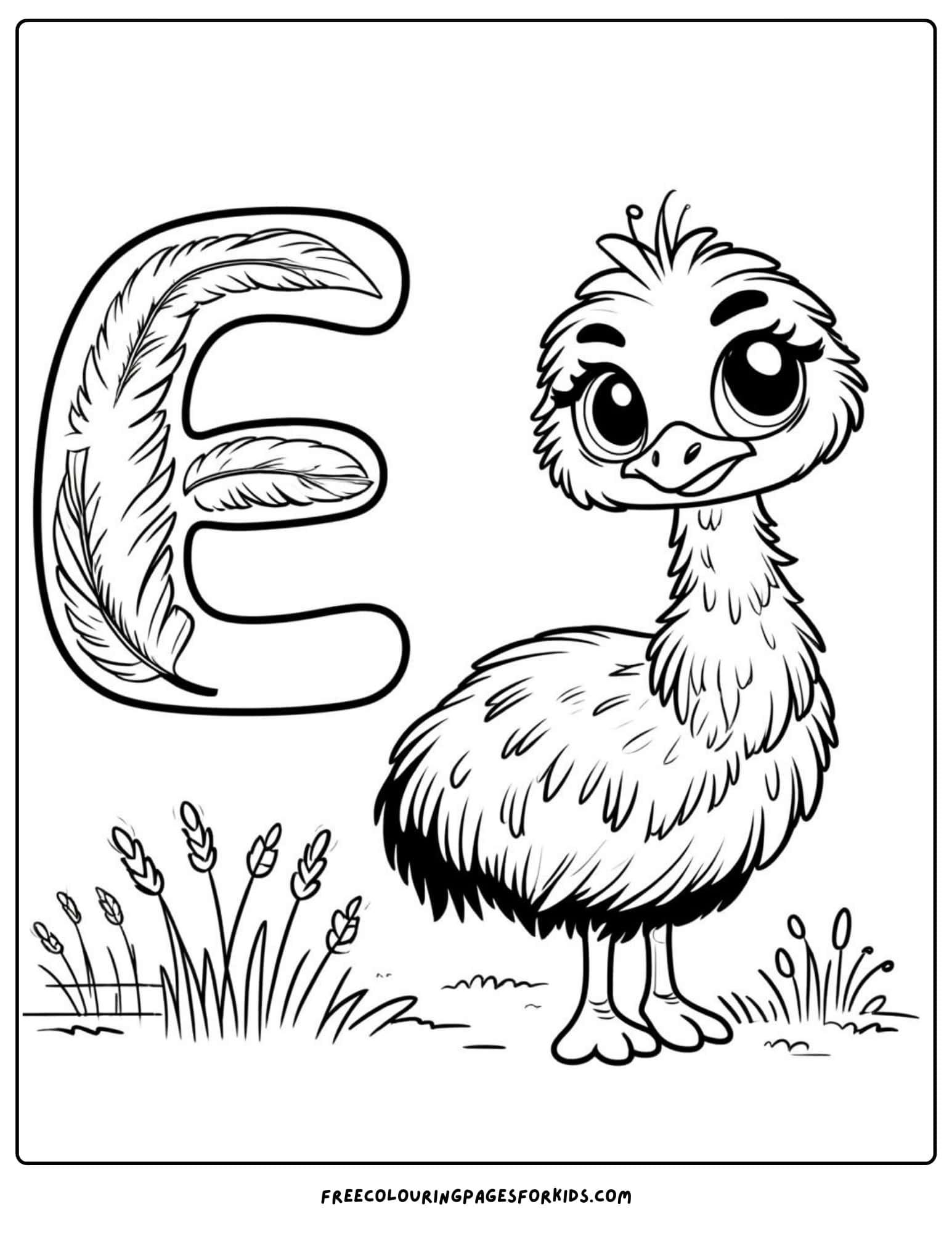 e for emu coloring page