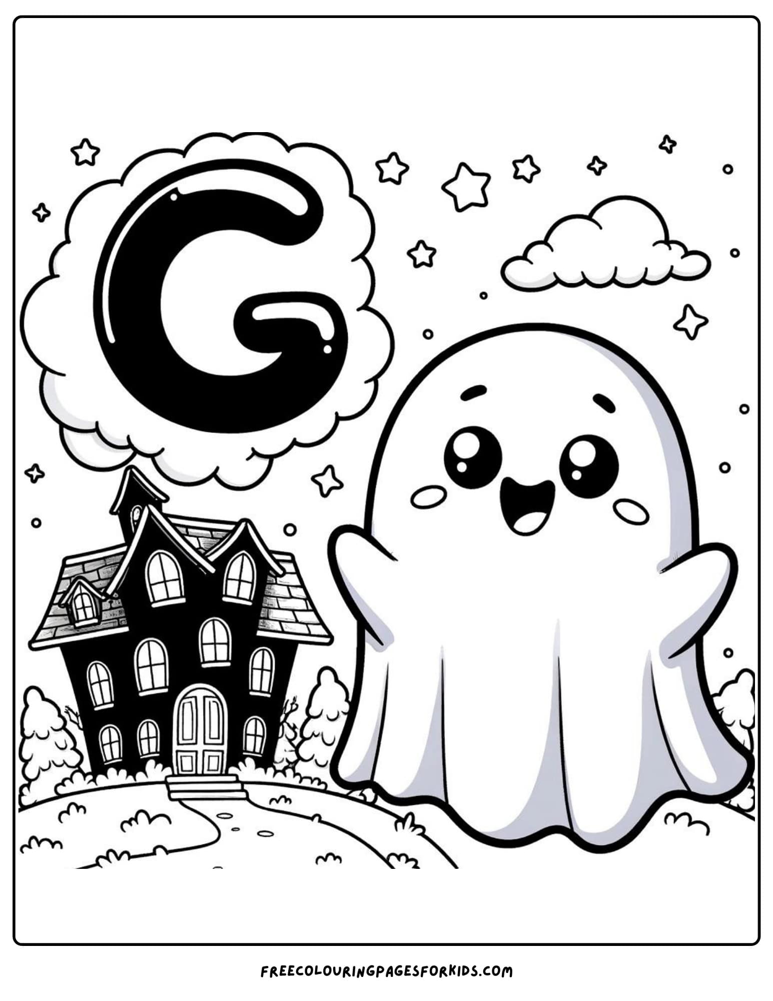 letter g for ghost coloring page