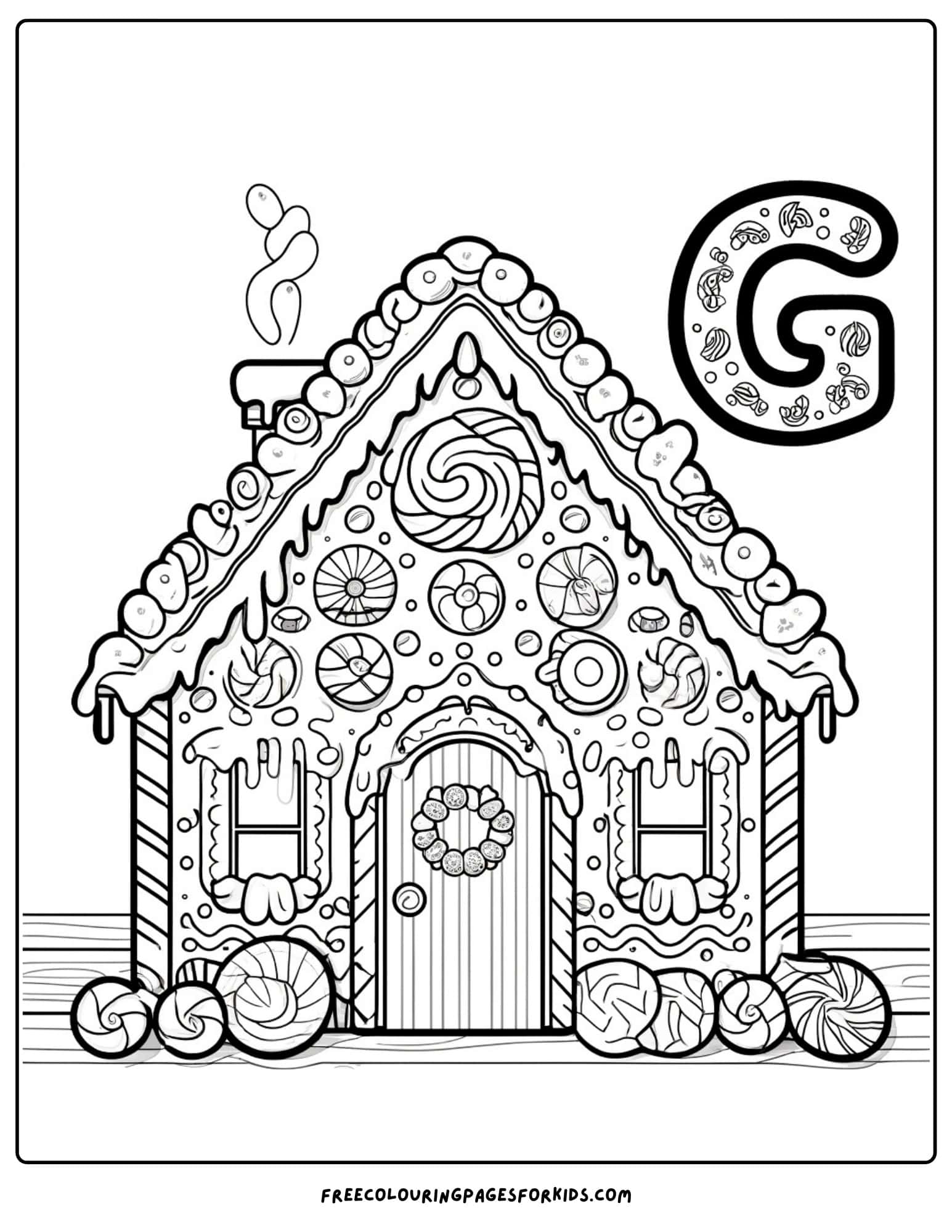 letter g for gingerbread house coloring page