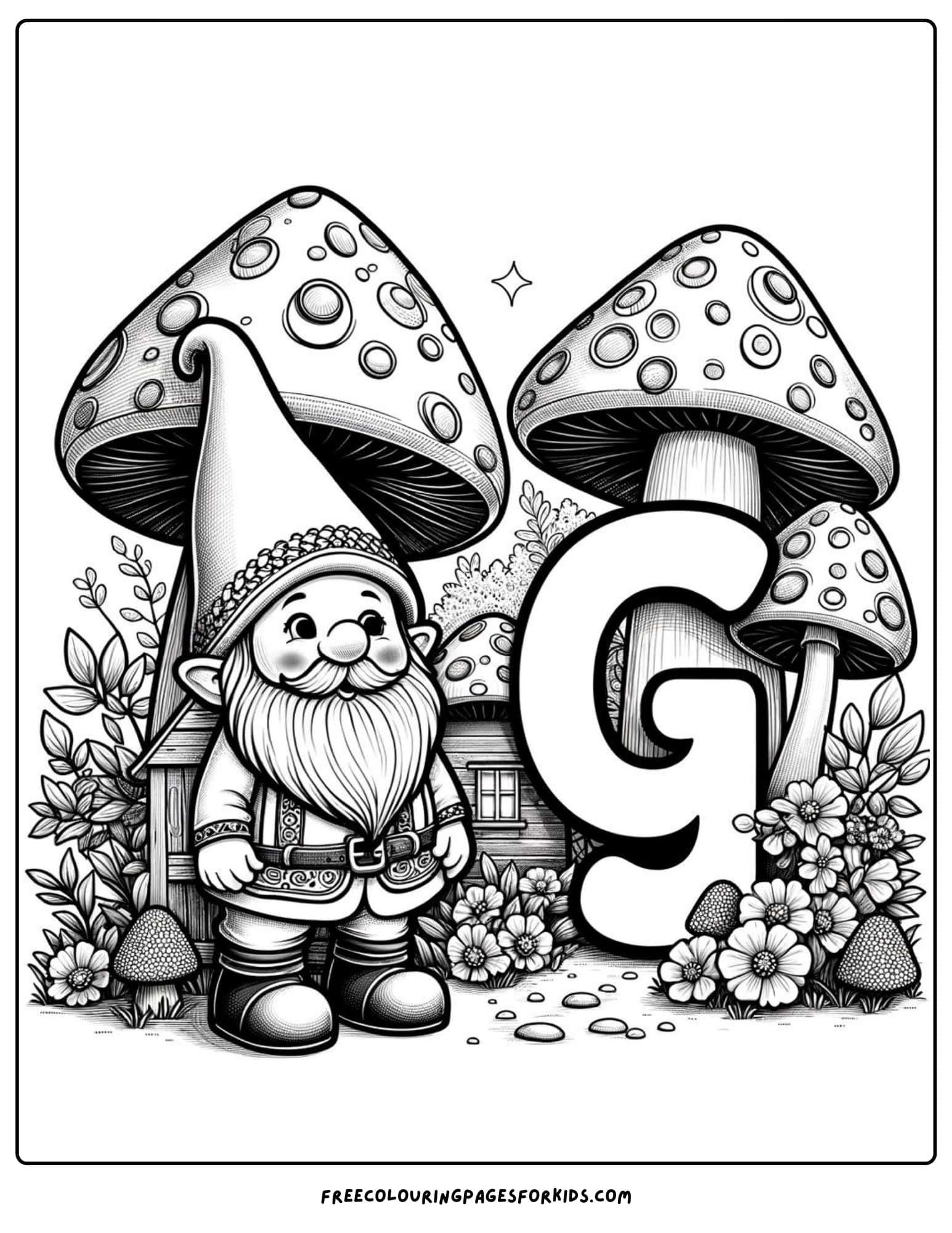 letter g for gnome coloring page