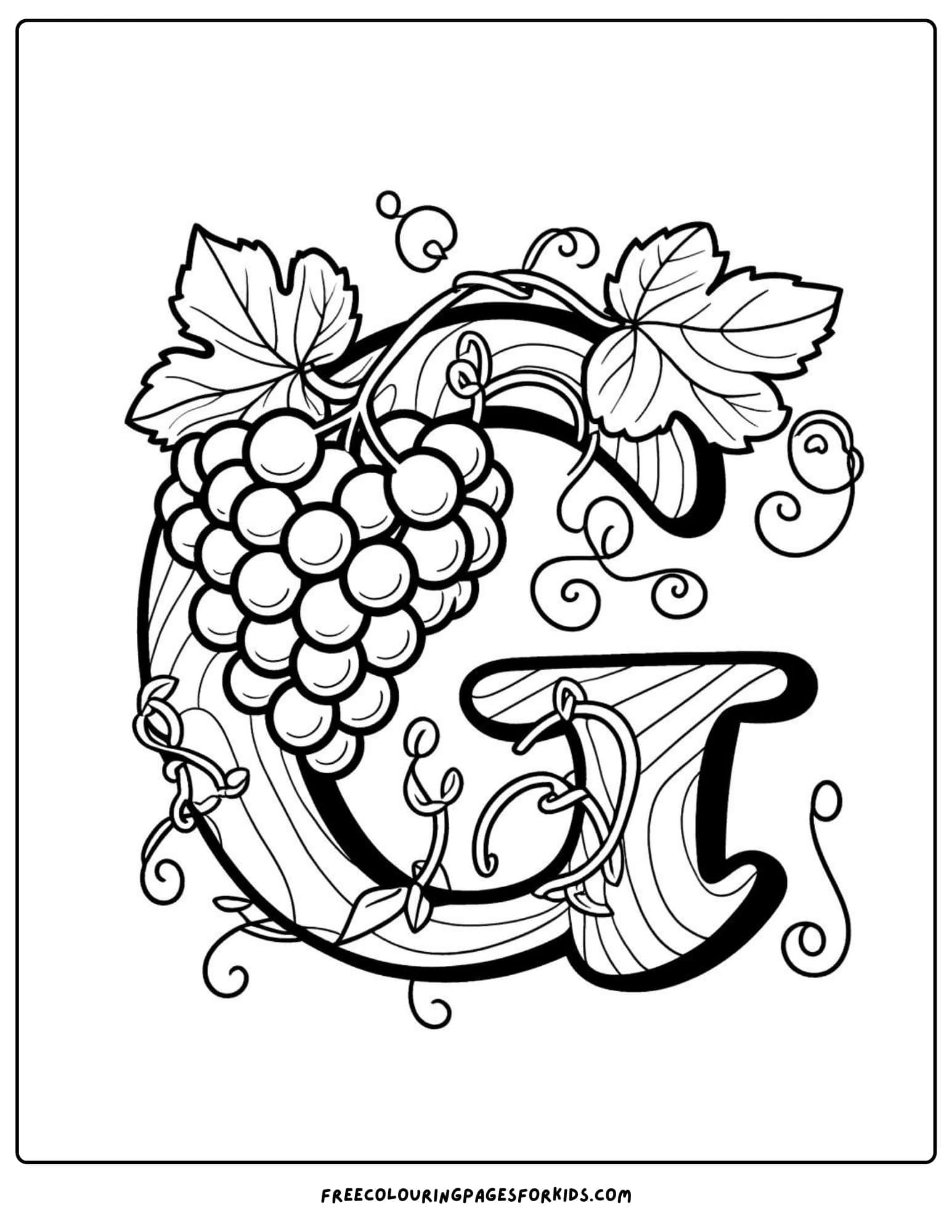 letter g grapes coloring page