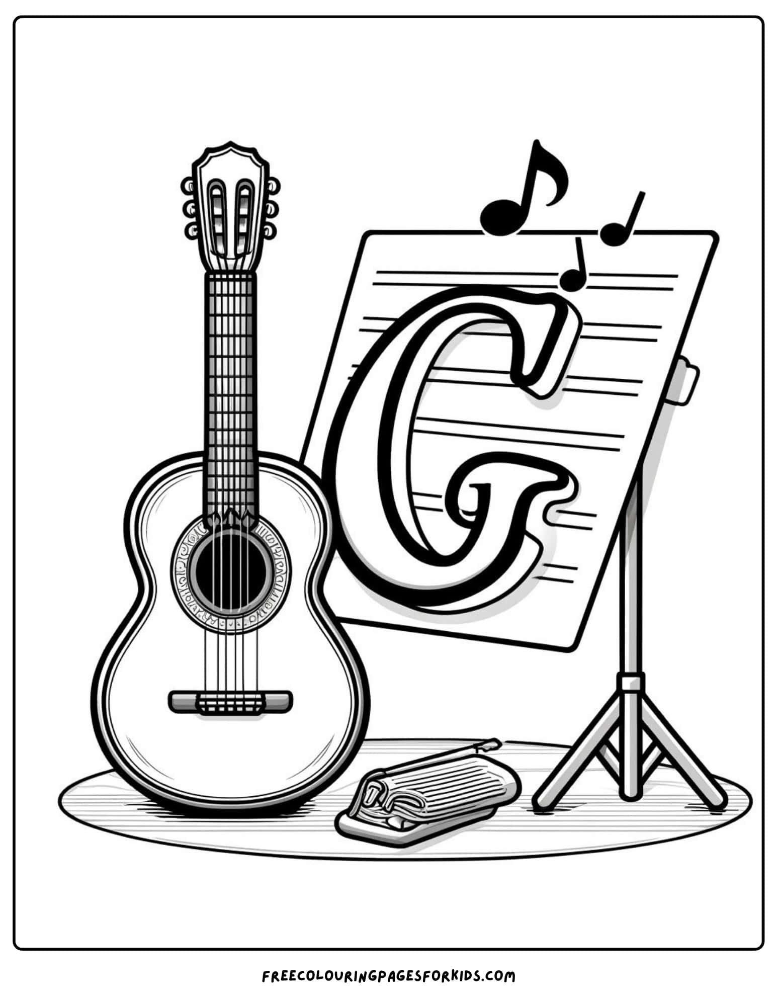 letter g for guitar coloring page