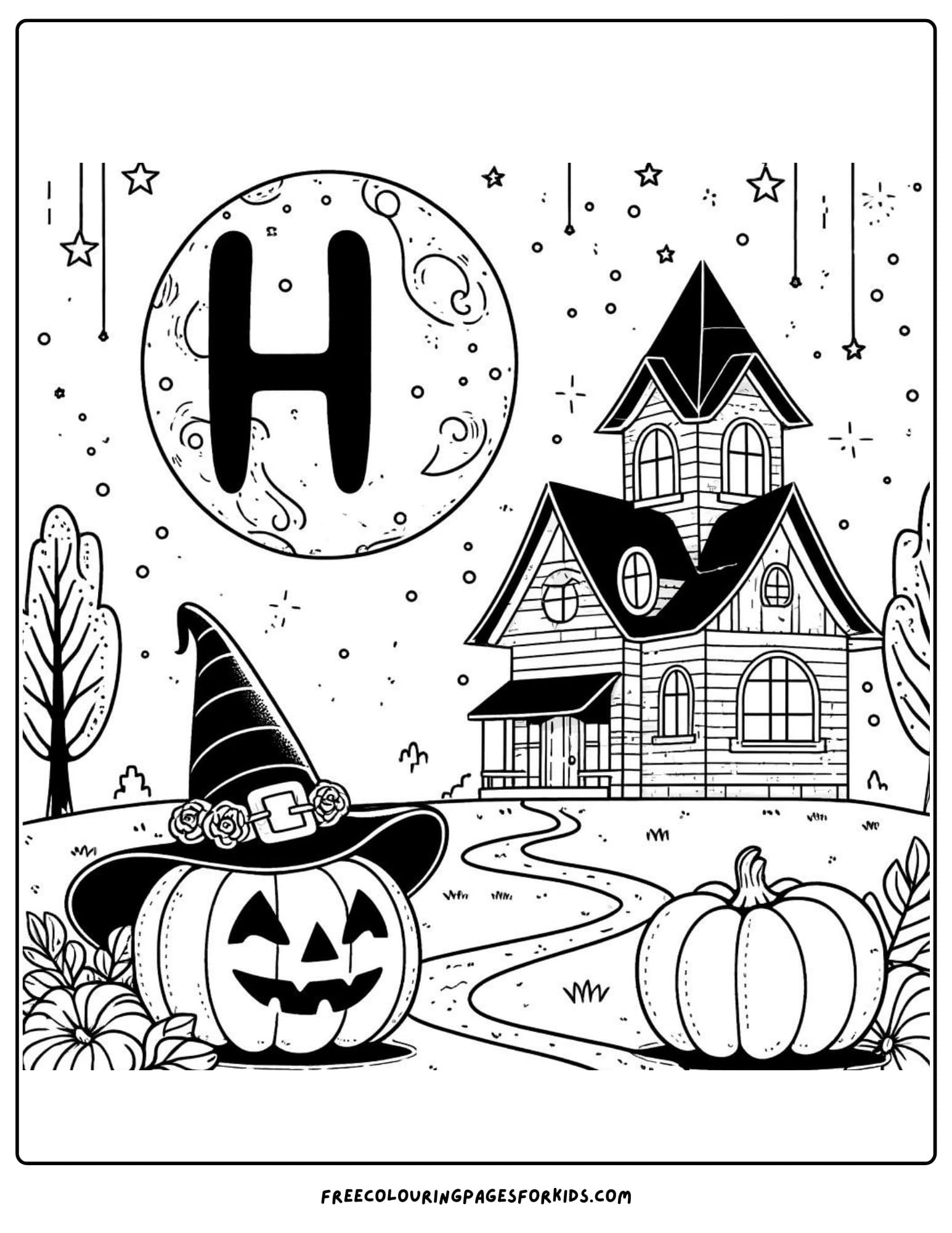 h for halloween coloring page