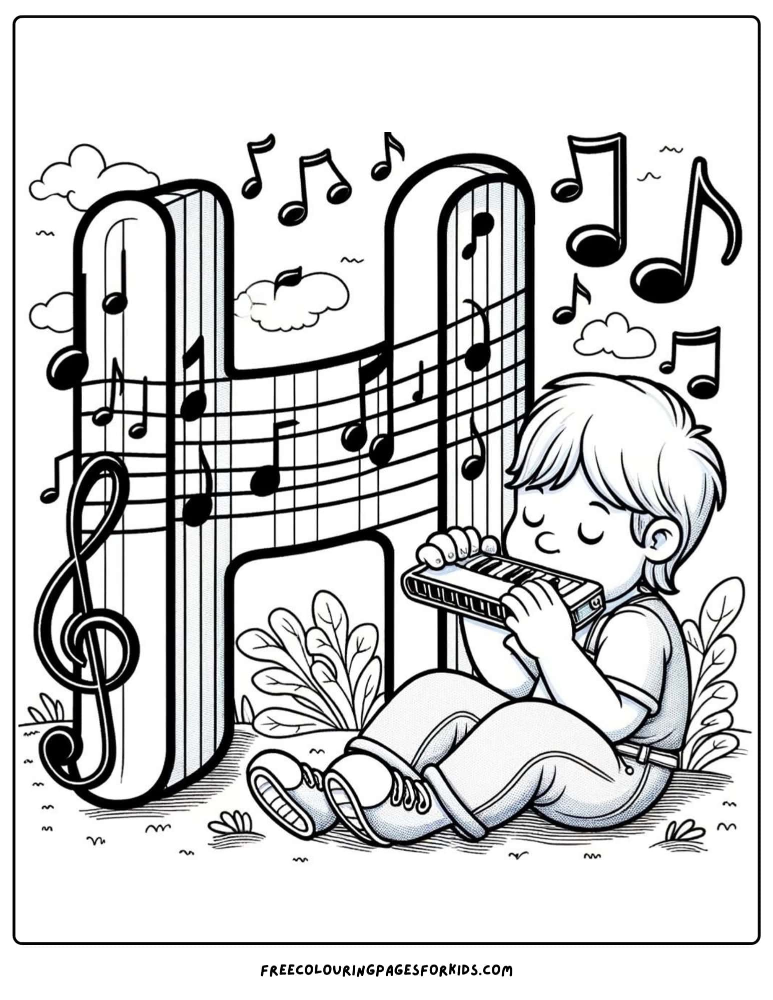 h for harmonica coloring page