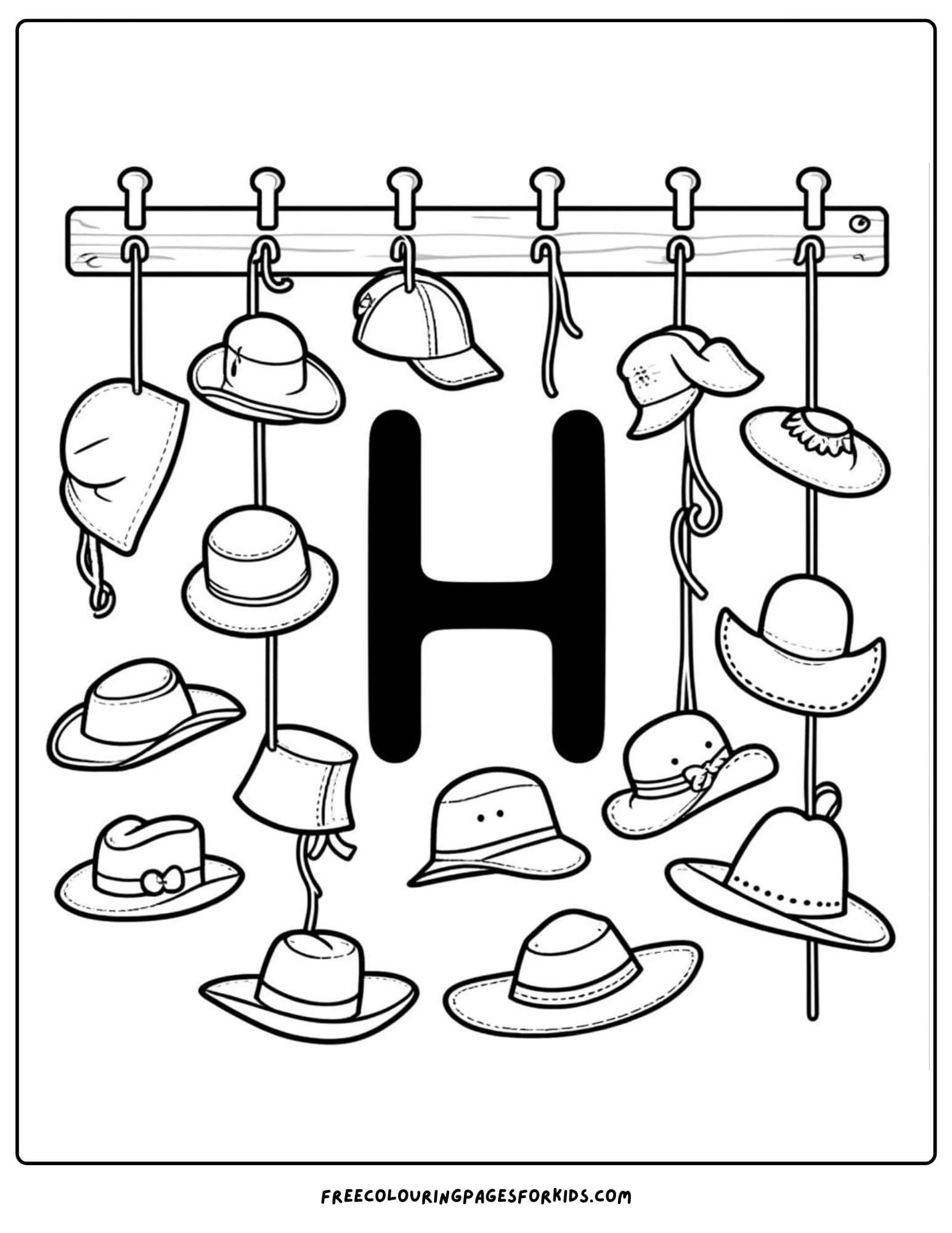 h for hats coloring page