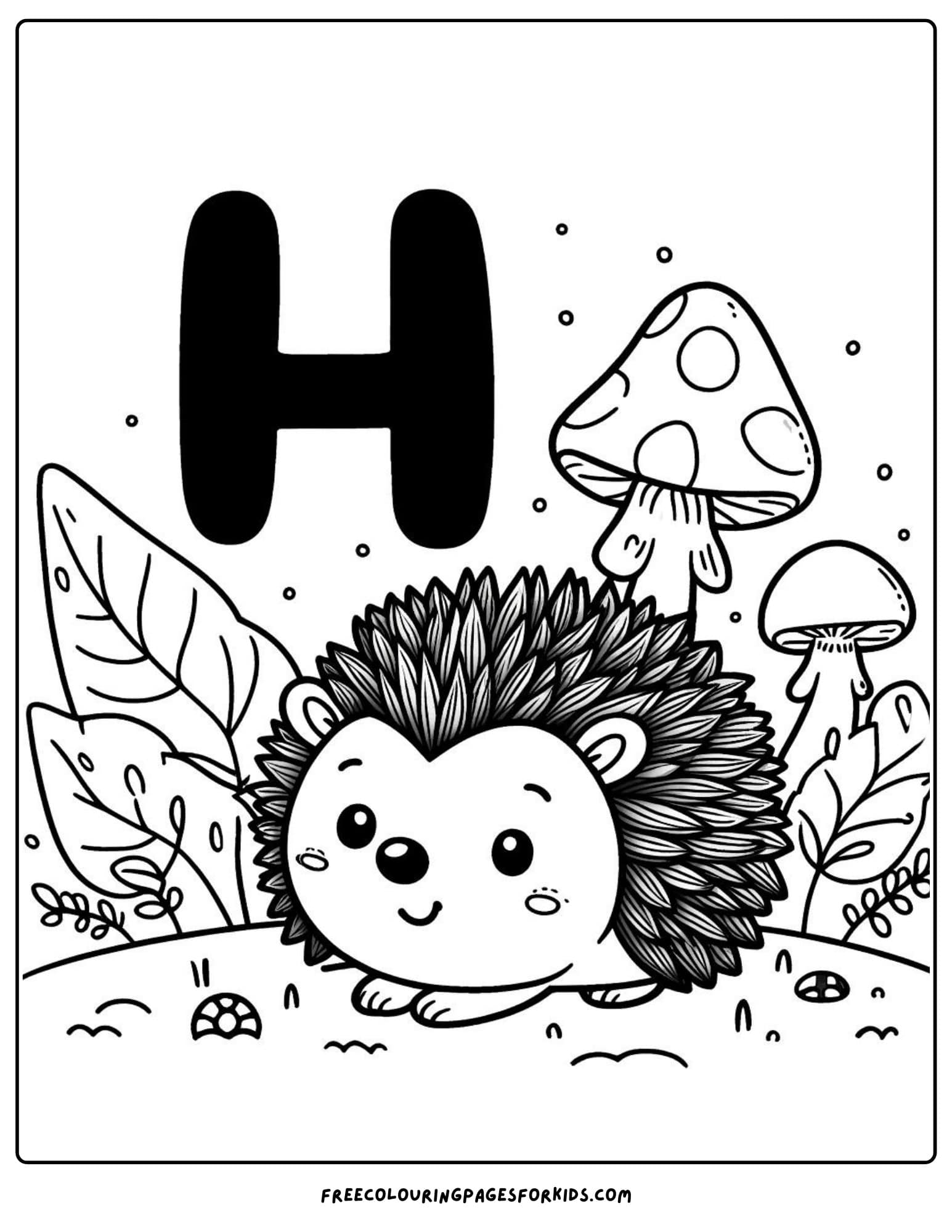 h for hedgehog coloring page