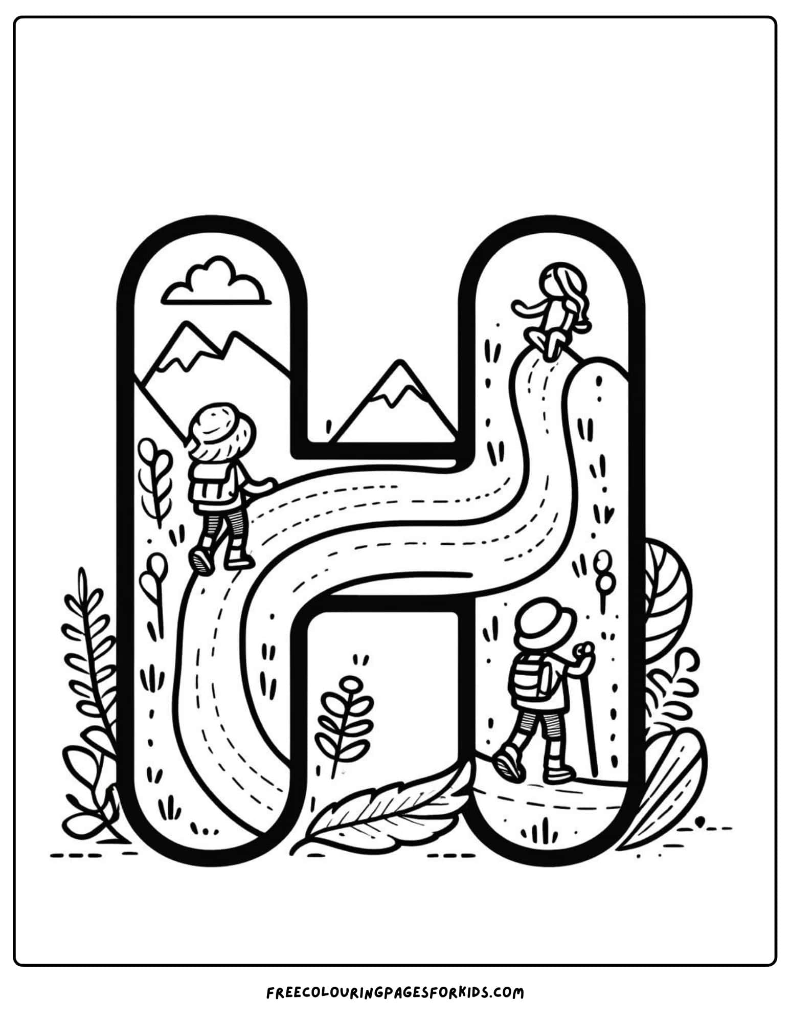 h for hiking coloring page