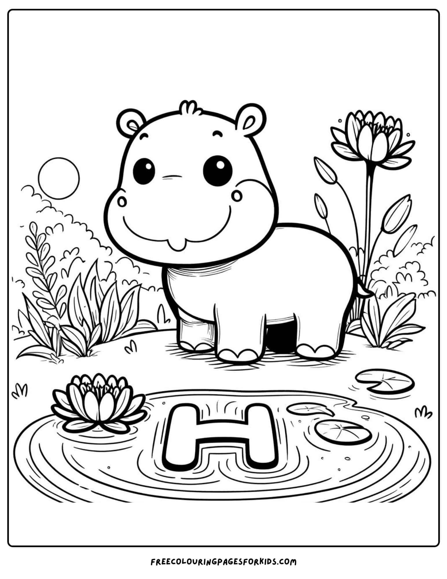 h for hippo coloring page