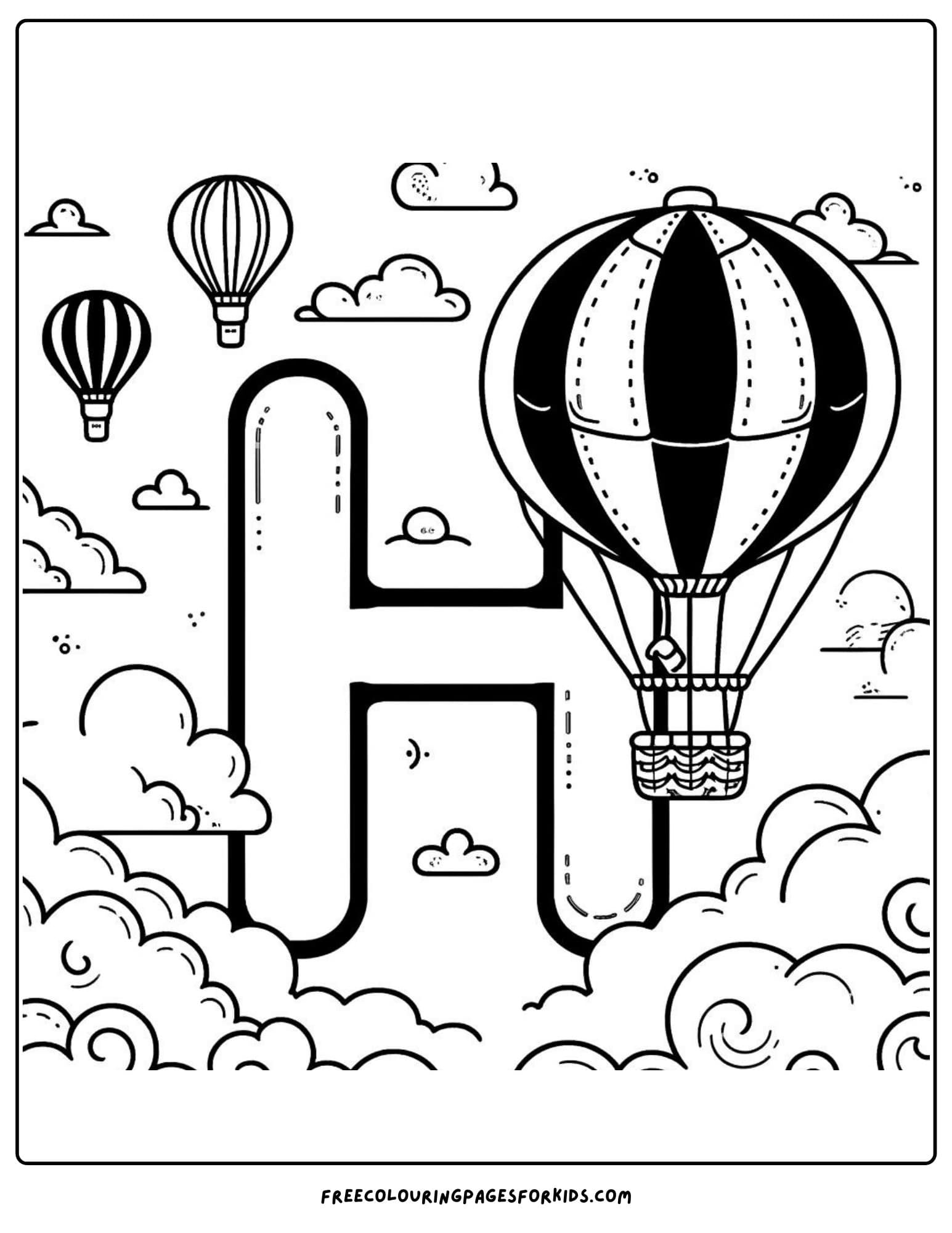 h for hot air balloon coloring page