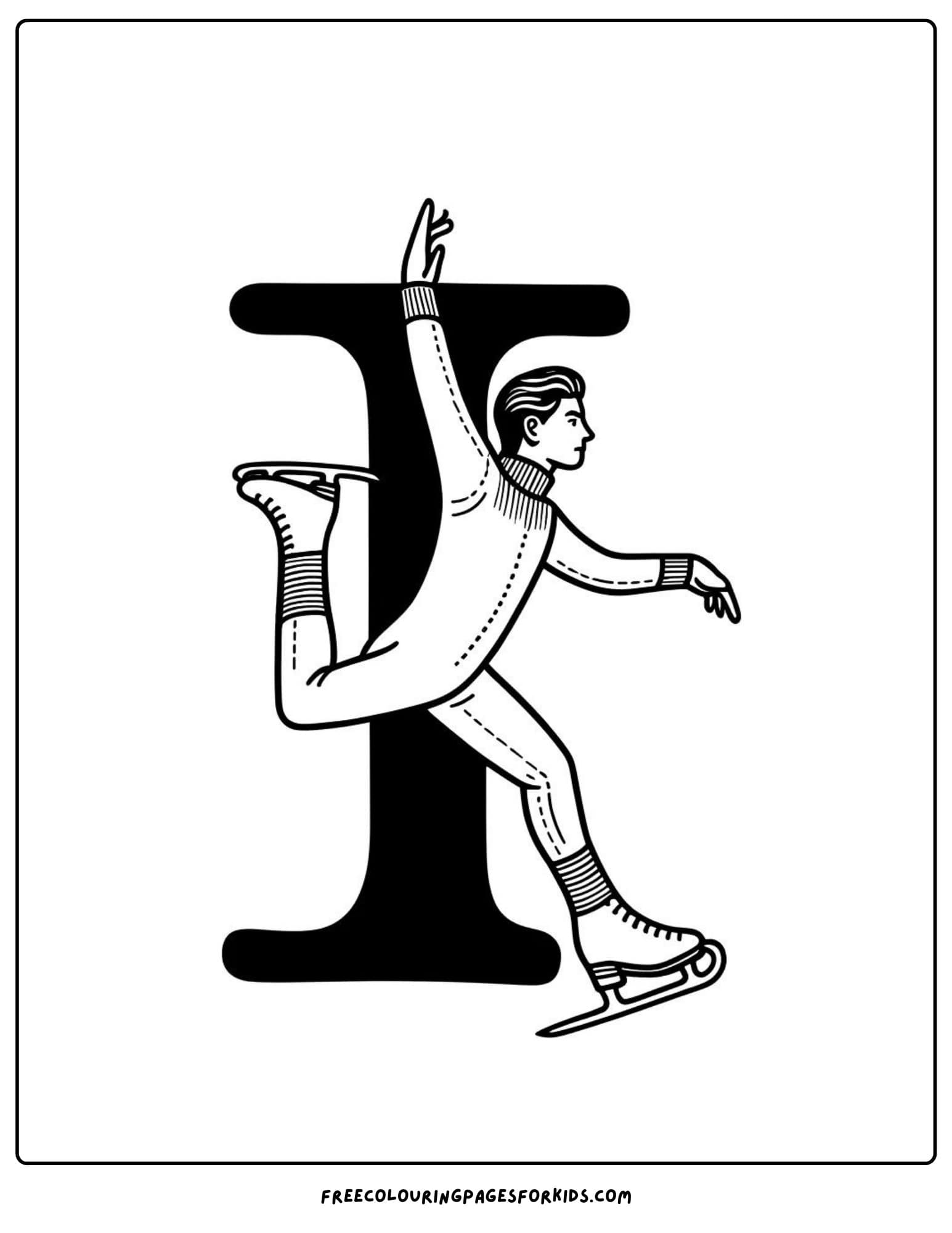 letter I for ice skater coloring page